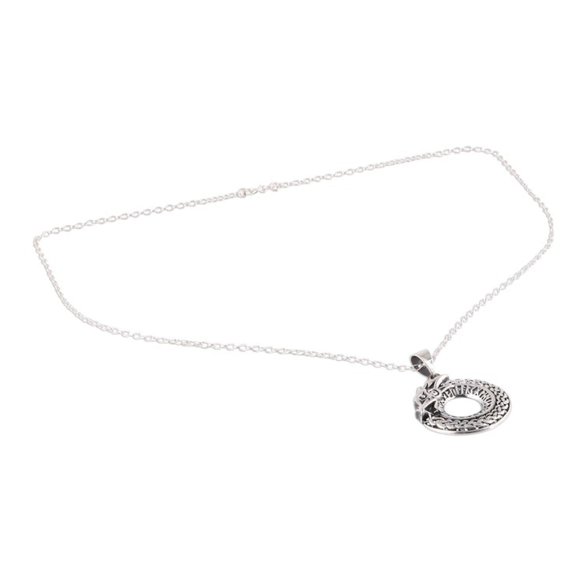 Circular Sterling Silver Dragon Necklace from India 'Dragon Ouroboros'
