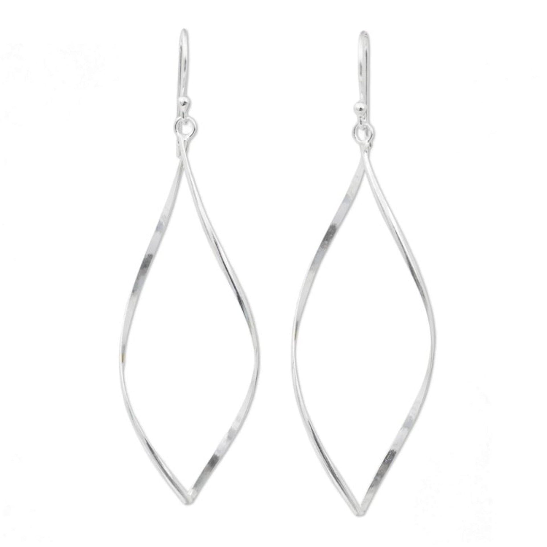 Sterling Silver Dangle Earrings with Curved Marquise Shape 'Curvature'