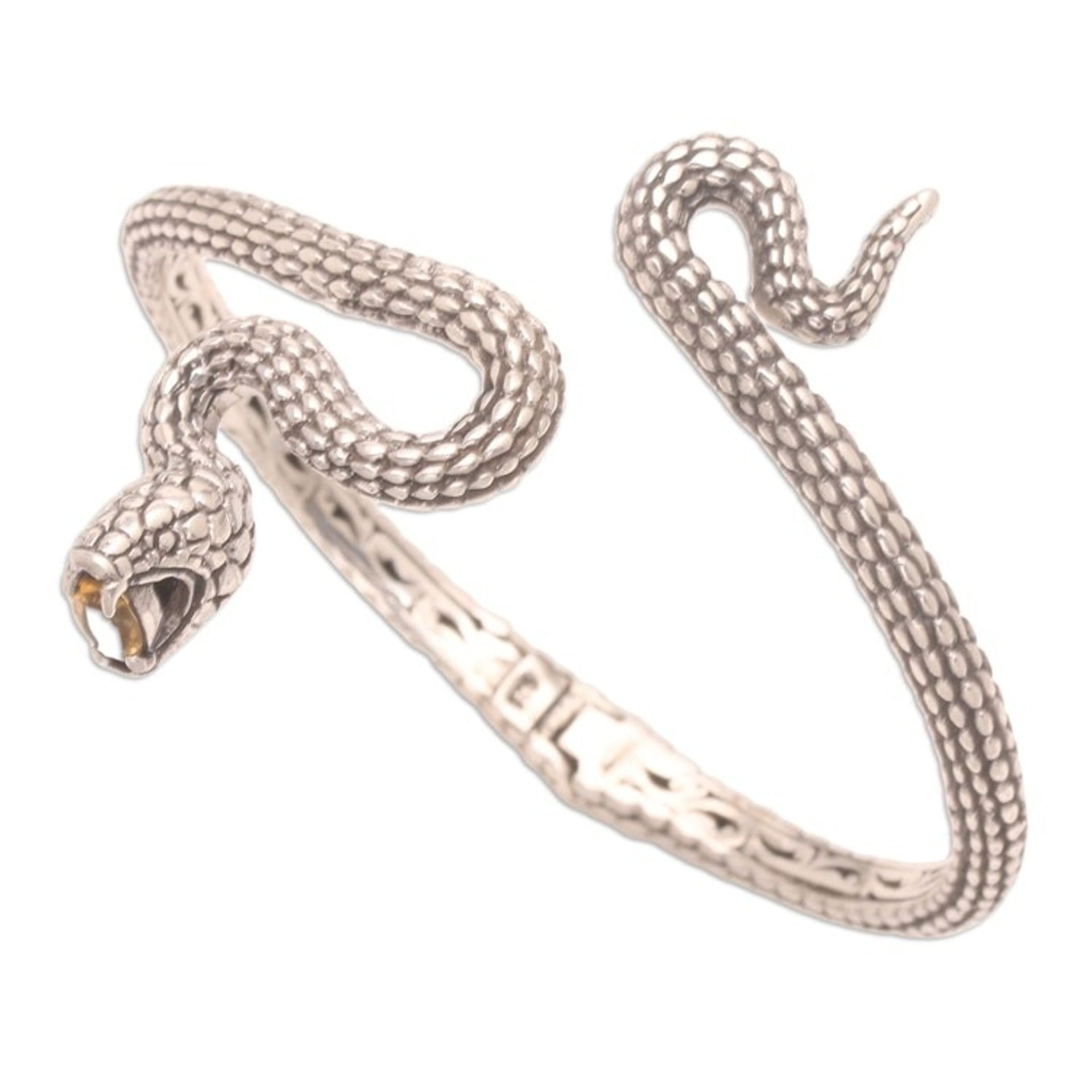Sterling Silver Snake Cuff Bracelet with Faceted Citrine 'Snake Gem'