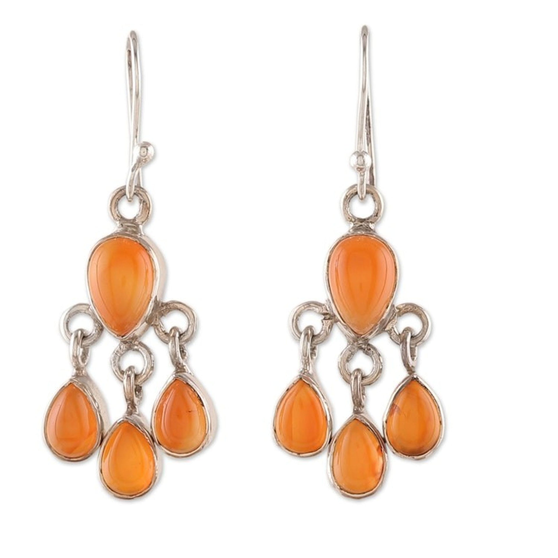 Natural Carnelian and Sterling Silver Chandelier Earrings 'Sunset Drops'