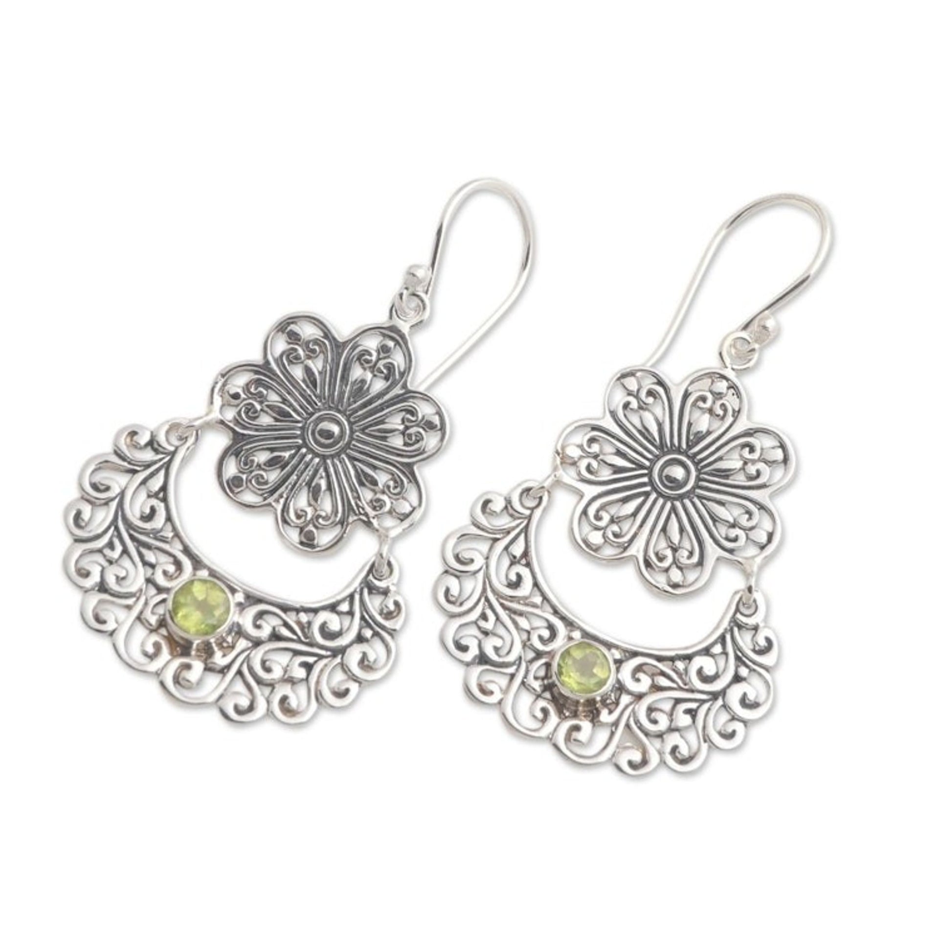 Peridot Sterling Silver Flower Dangle Earrings 'August Shower'