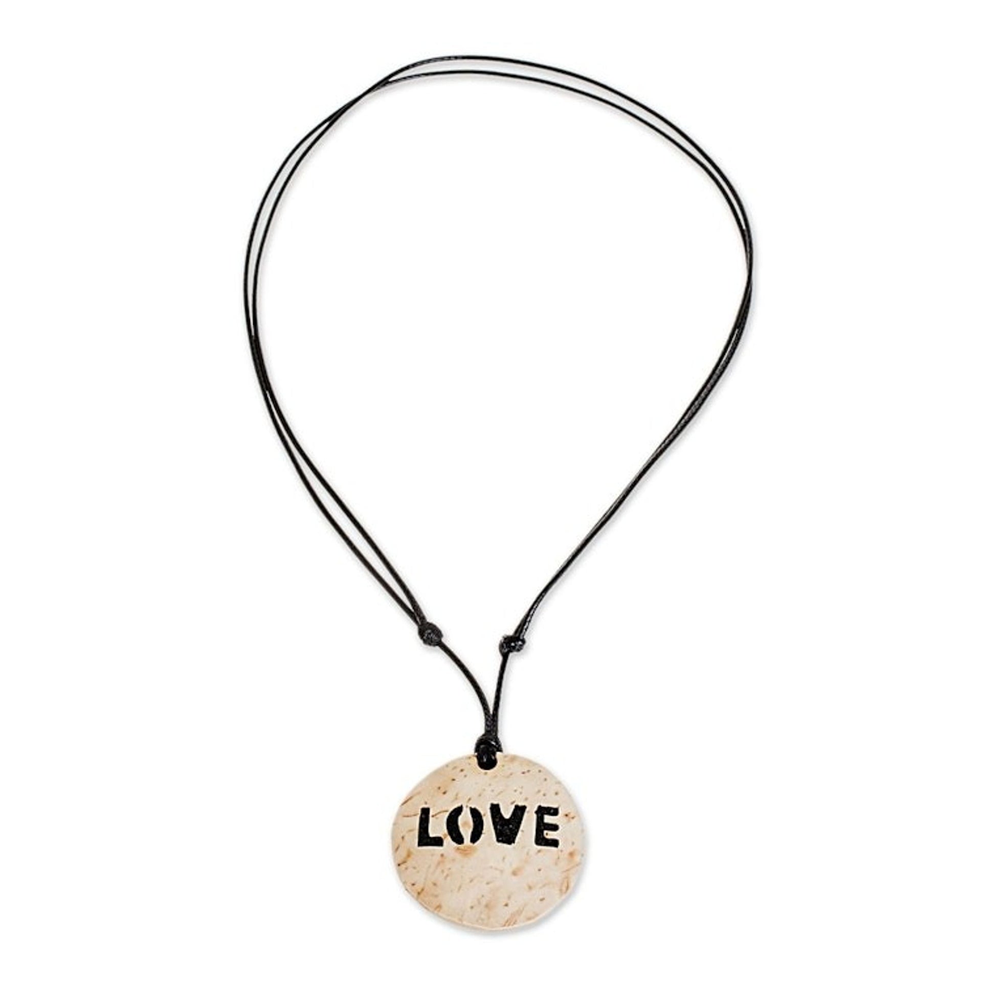 Love-Themed Coconut Shell and Lava Stone Pendant Necklace 'Have Love'