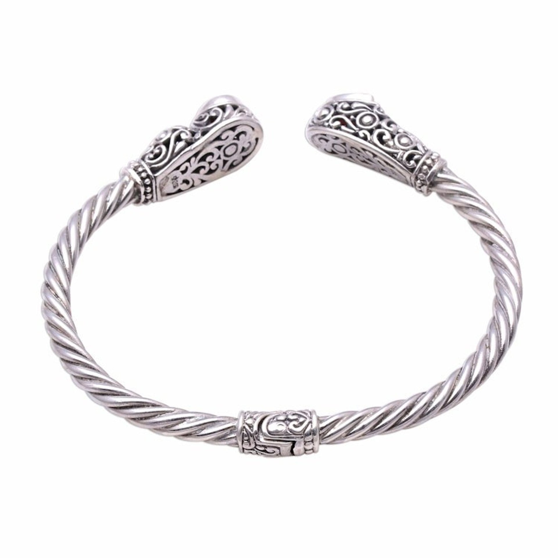 Vine Pattern Garnet Cuff Bracelet from Bali 'Vine Inspiration'