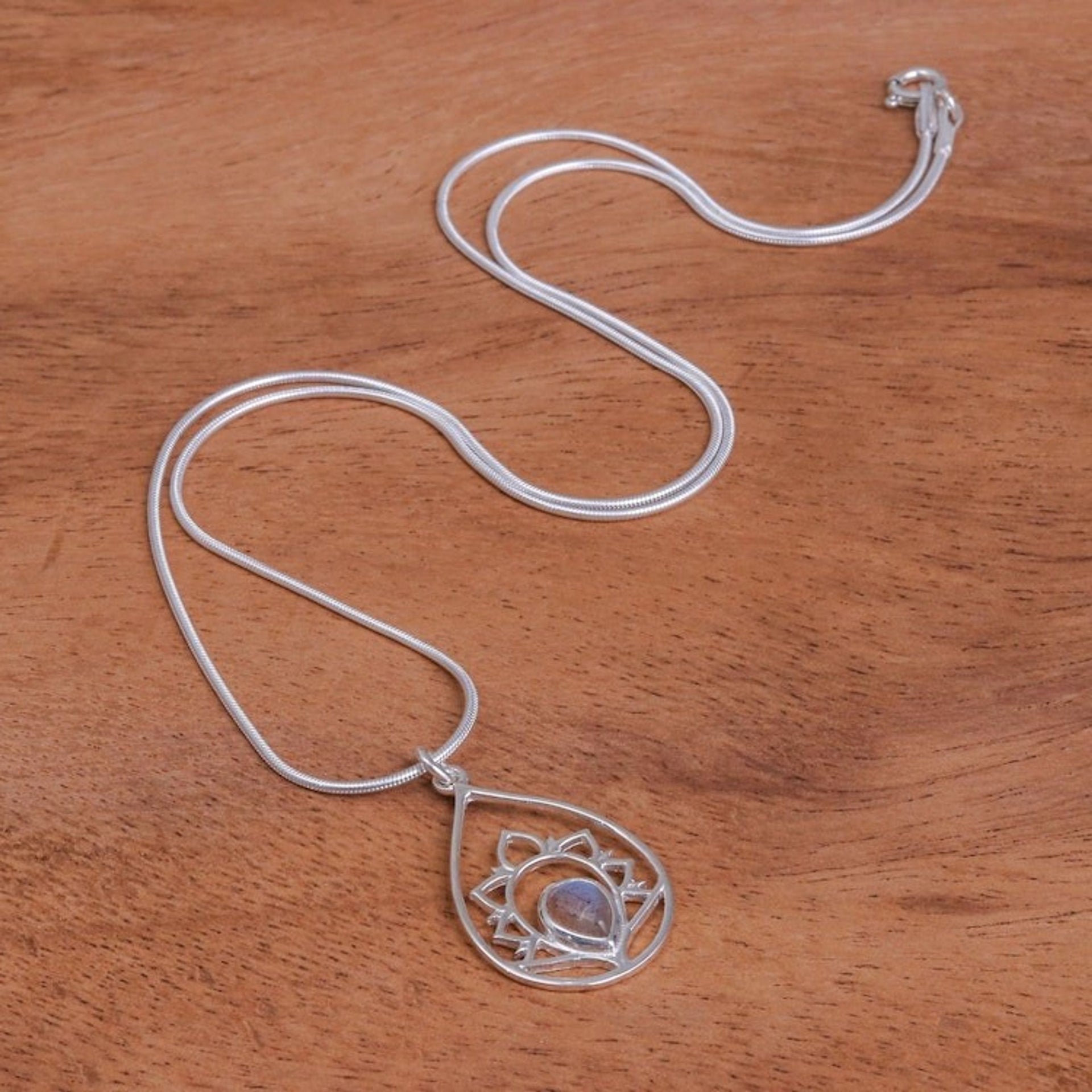 Labradorite and Sterling Silver Pendant Necklace 'Sense of Calm in Iridescent'