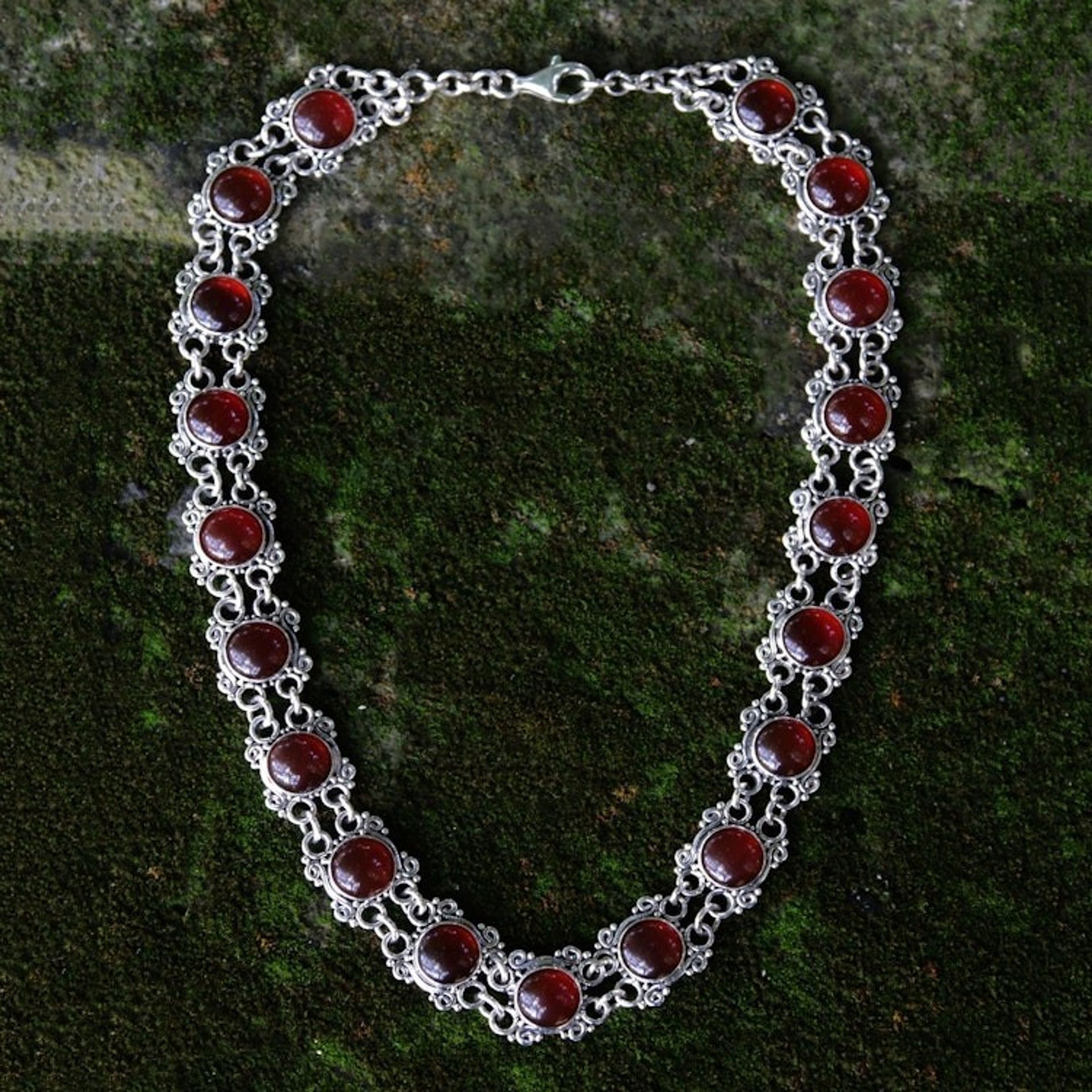 Sterling Silver Carnelian Statement Necklace 'Radiant Queen'