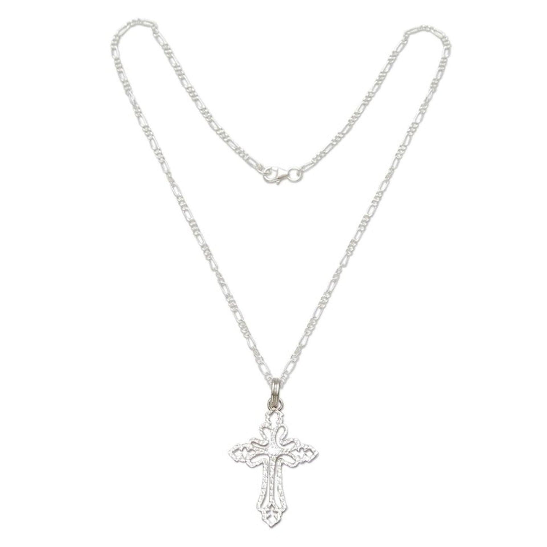 Textured Silver Cross Necklace 'Cross of Light'