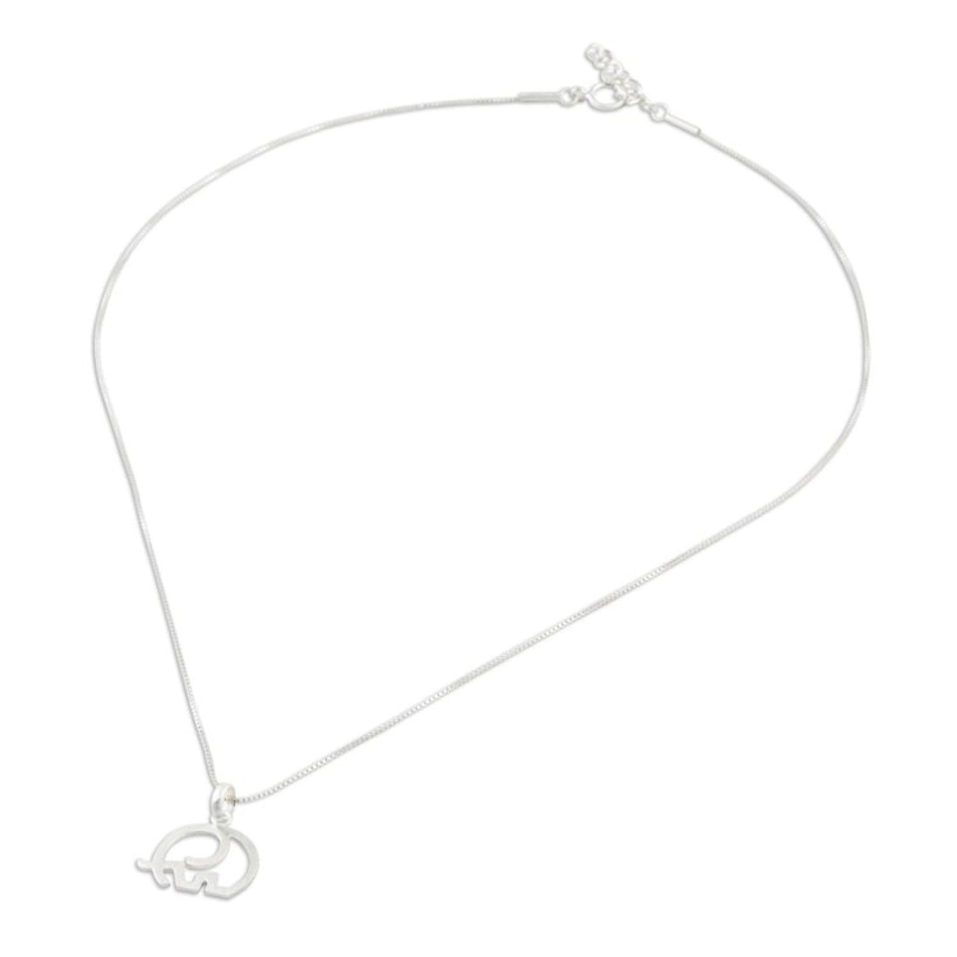 Elephant Sterling Silver Pendant Necklace from Thailand 'Fatherhood'