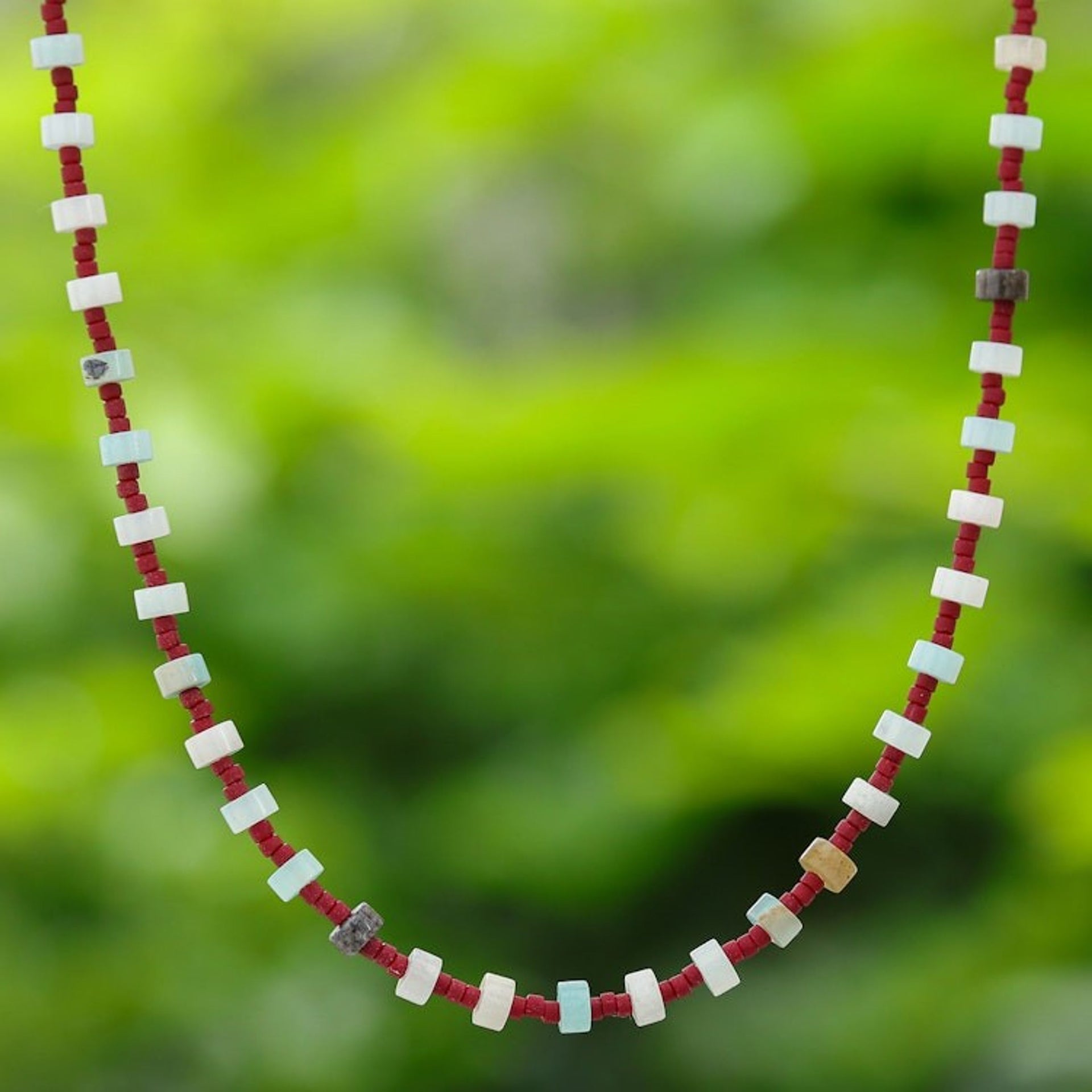 Men's Quartz and Glass Beaded Necklace Crafted in Thailand 'Intense Signs'