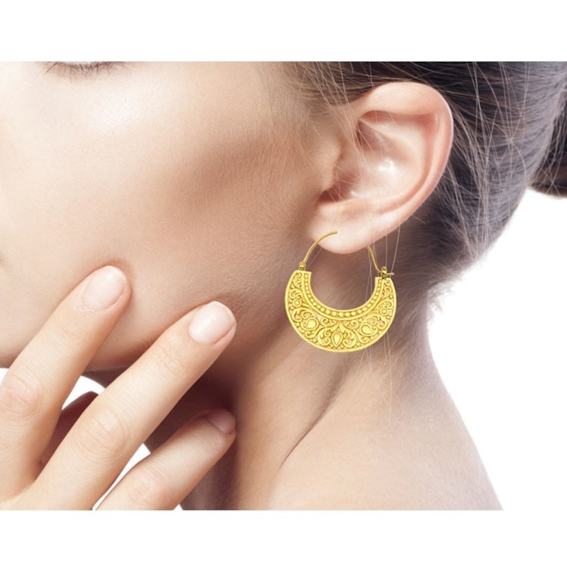 Ornate 22k Gold Vermeil Hoop Earrings from Indonesia 'Garden of Eden'