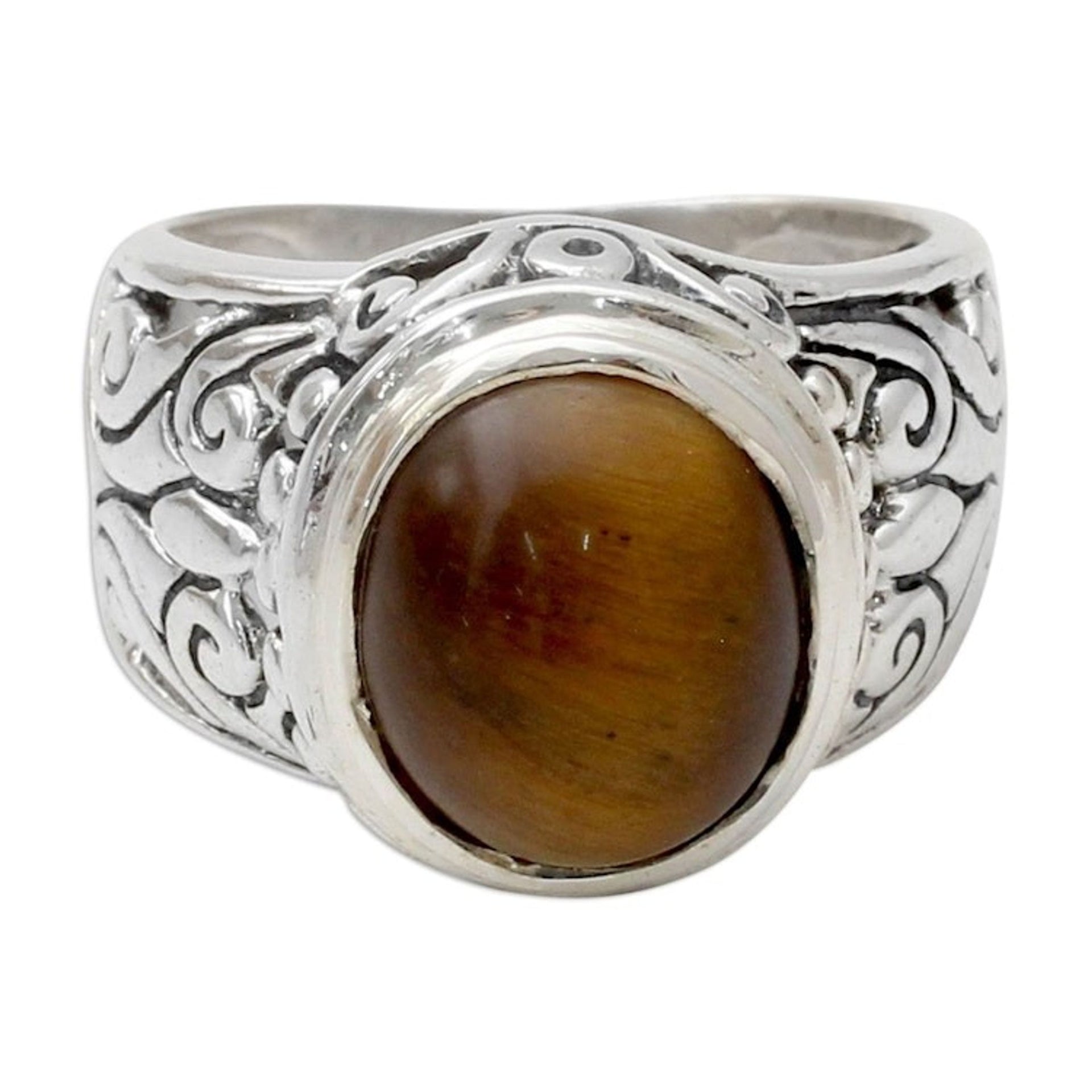 Tigers Eye and Sterling Silver Cocktail Ring from India 'Earthy Romance'