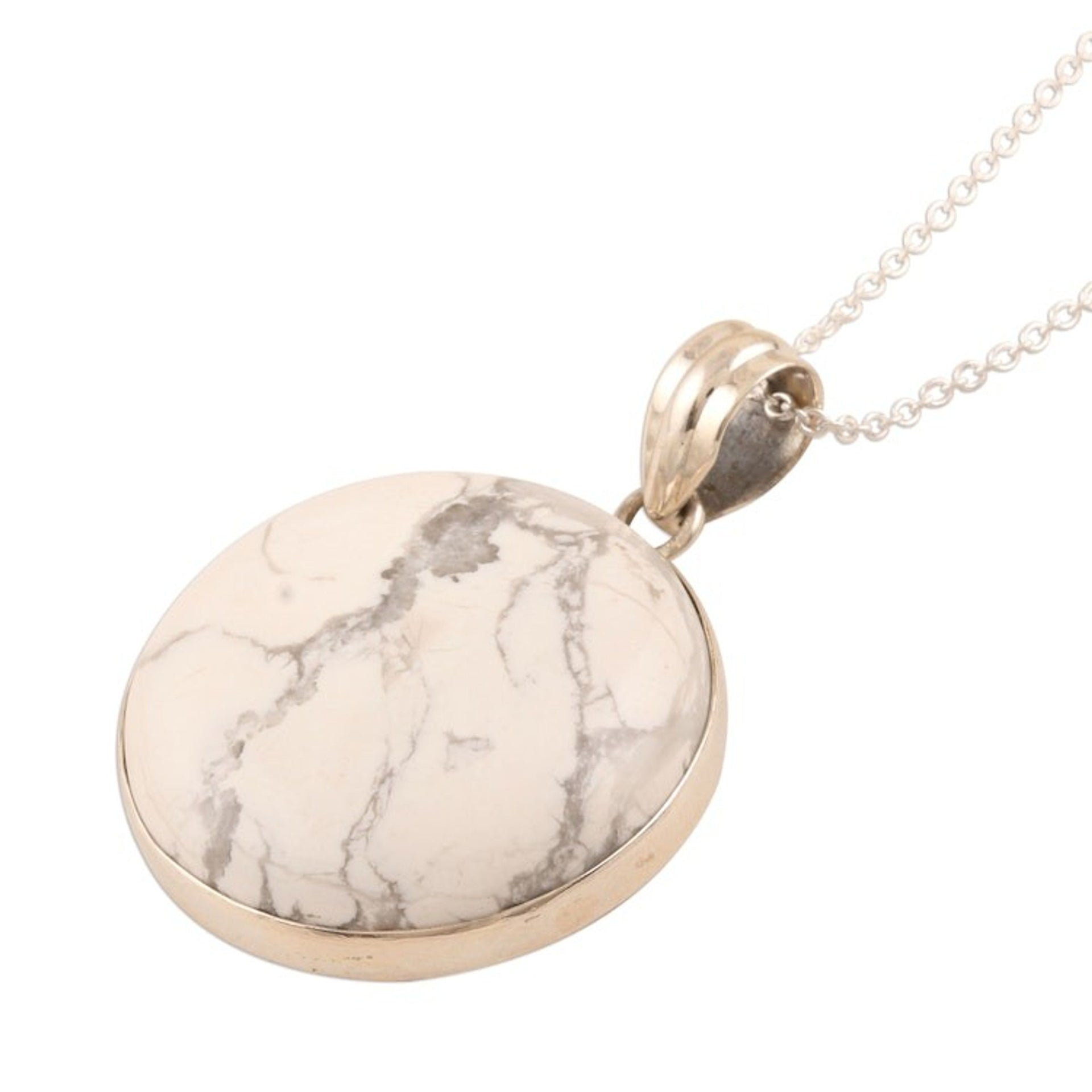 Howlite Cabochon Pendant Necklace from India 'White Planet'