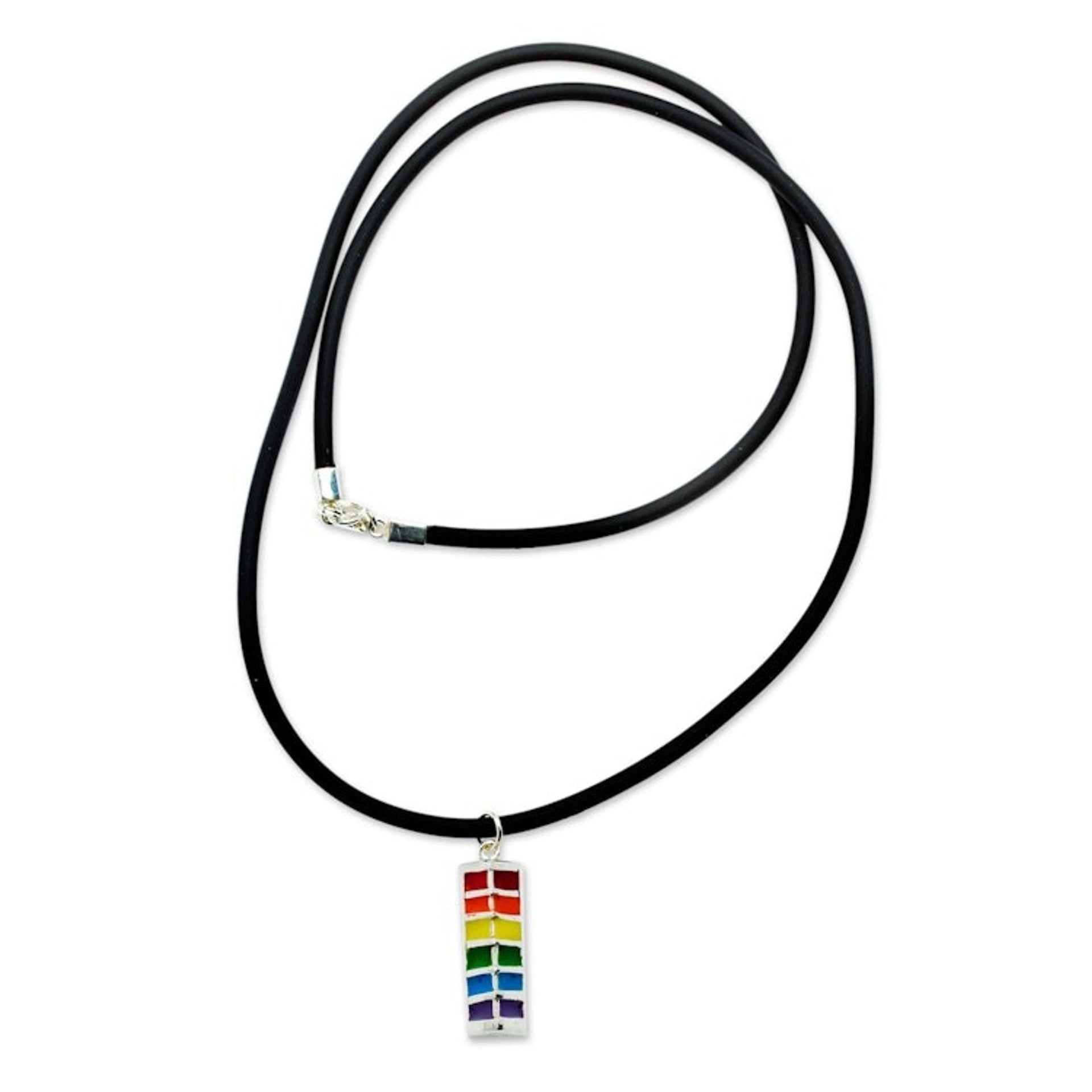 Unisex Sterling Silver Cord LGBTQ-themed Pendant Necklace 'Rainbow Pride'