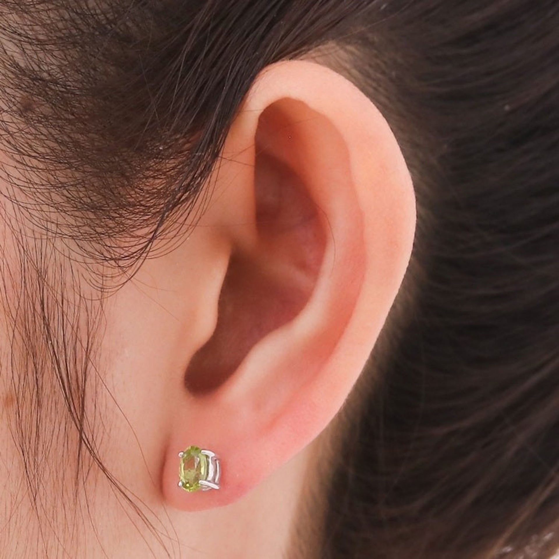 Sterling Silver Button Earrings with Natural Peridot Gems 'Fortune Maiden'