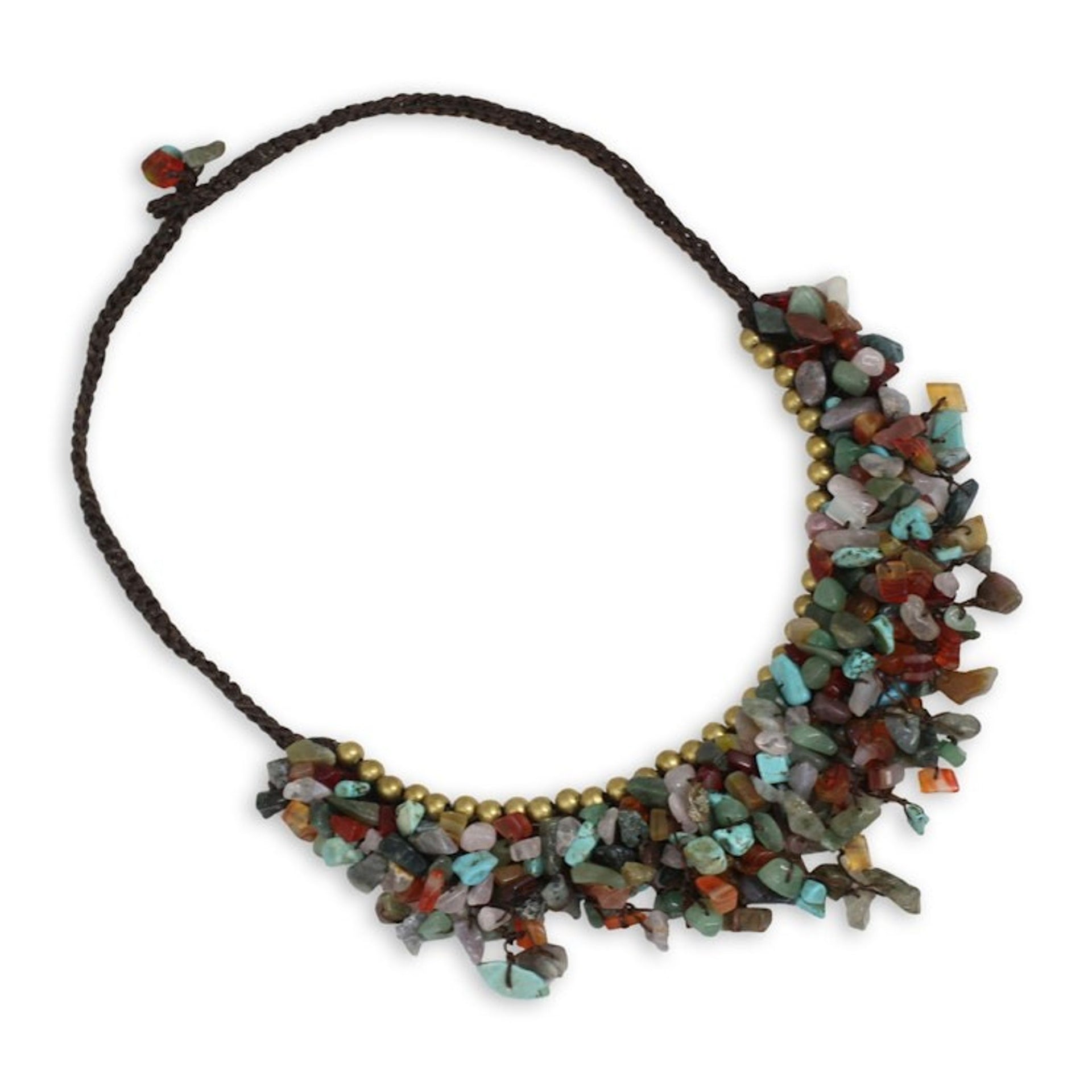 Multicolor Gemstone Chip Necklace with Brass Accents 'Festive Party'
