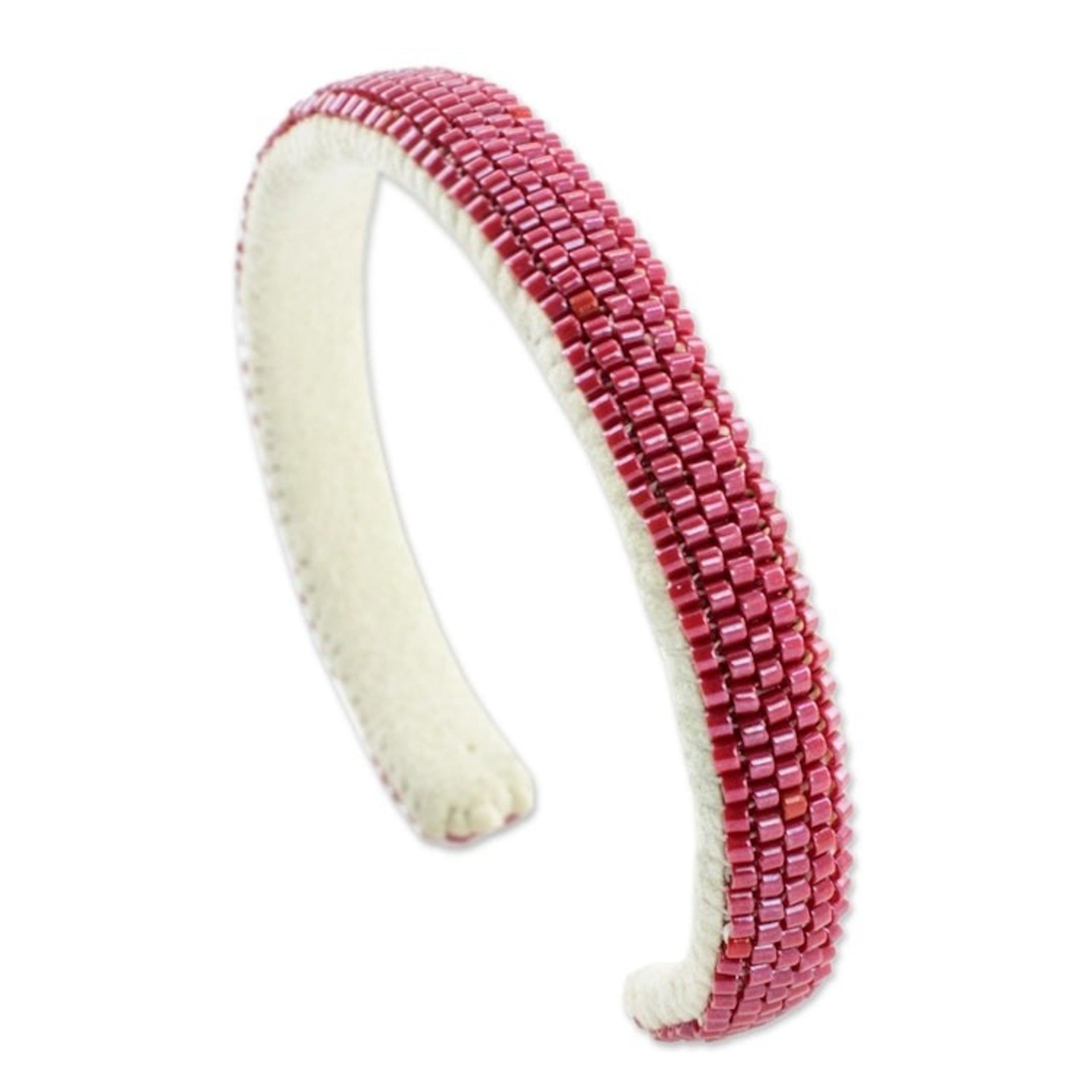 Glass Beaded Cuff Bracelet in Solid Cherry from El Salvador 'Beautiful Horizon in Cherry'