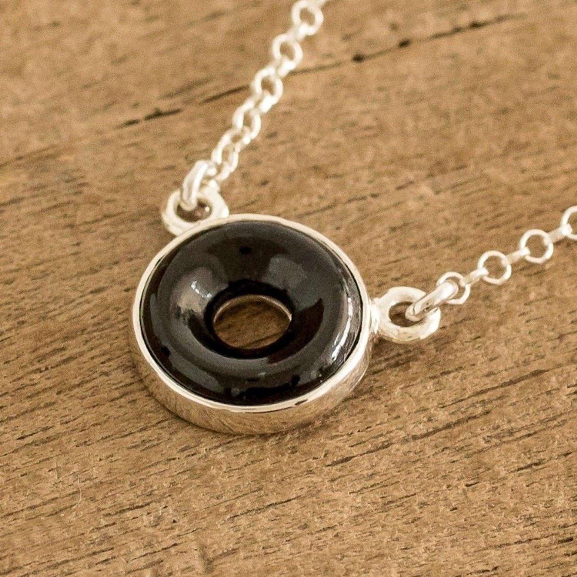 Black Jade Sterling Silver Pendant Necklace from Guatemala 'Cosmic Eternity'