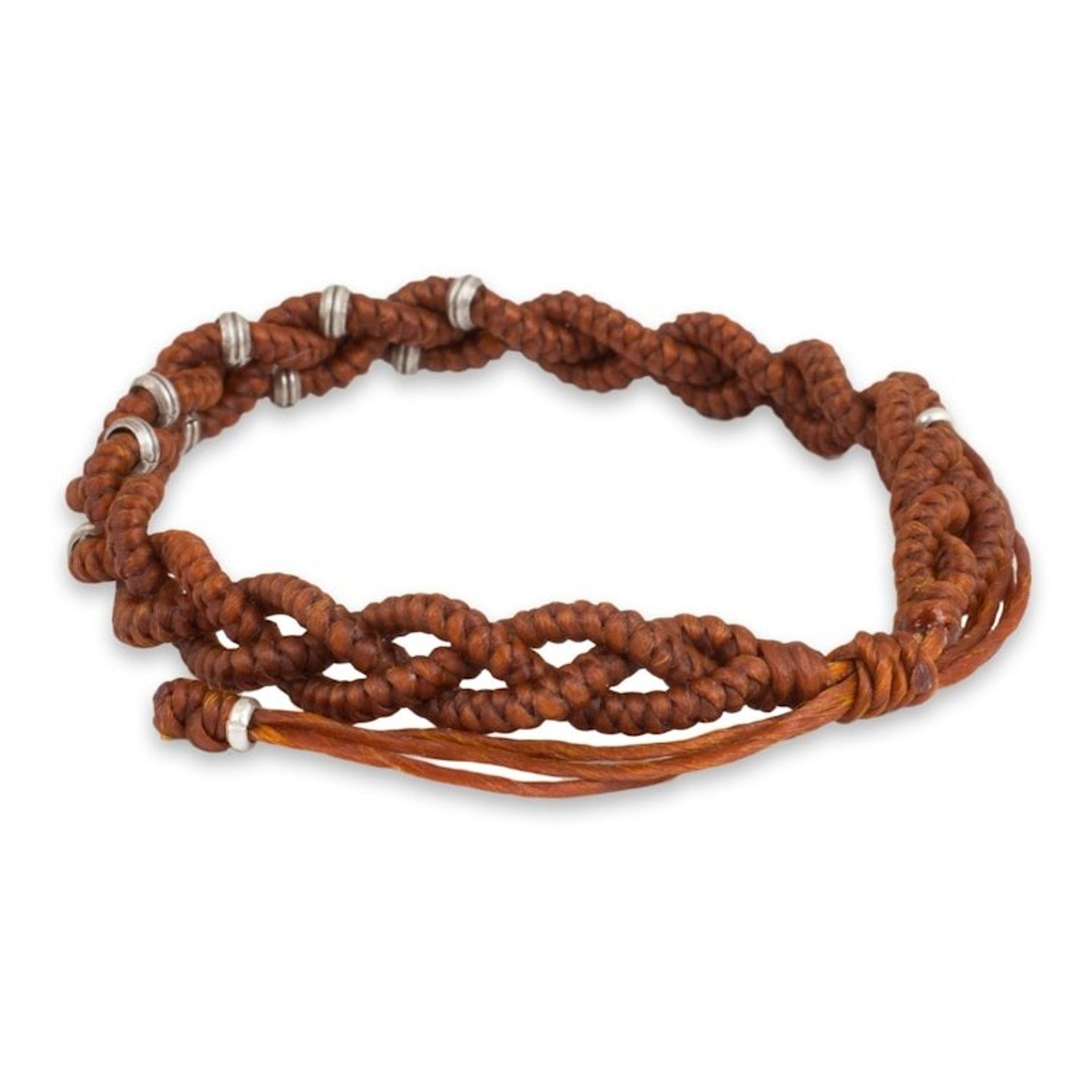 Russet Brown Braided Macrame Bracelet with Silver 'Russet Hill Tribe Bride'