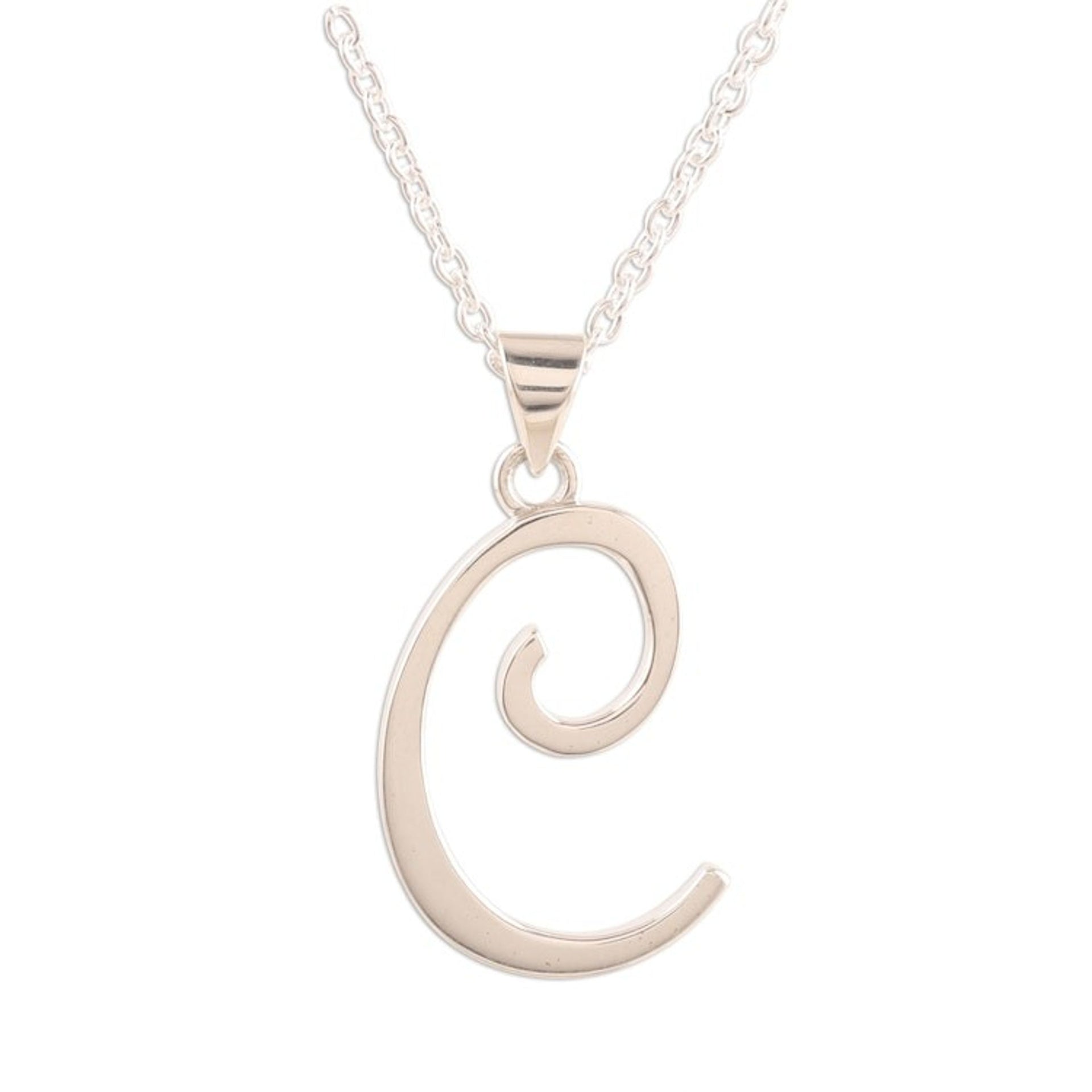 Sterling Silver Letter C Pendant Necklace from India 'Dancing C'