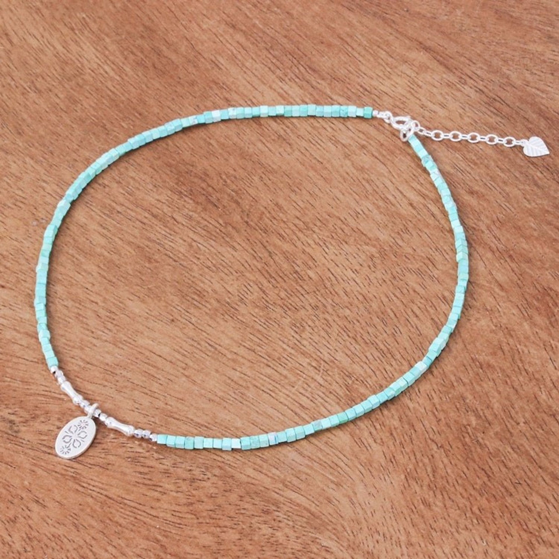 Amazonite and Sterling Silver Pendant Necklace 'Pale Flower'
