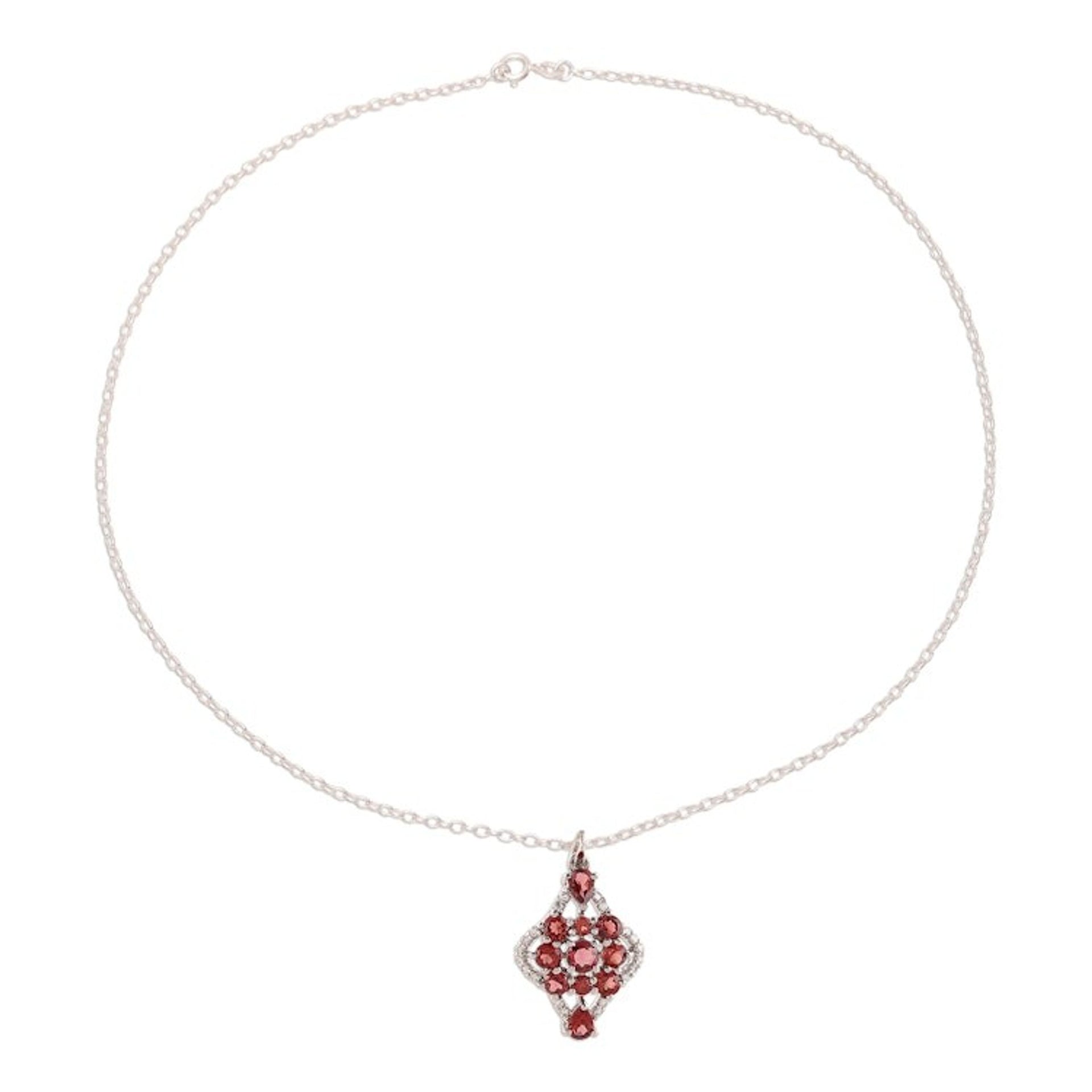 Kite-Shaped Garnet Pendant Necklace from India 'Natural Festivity'