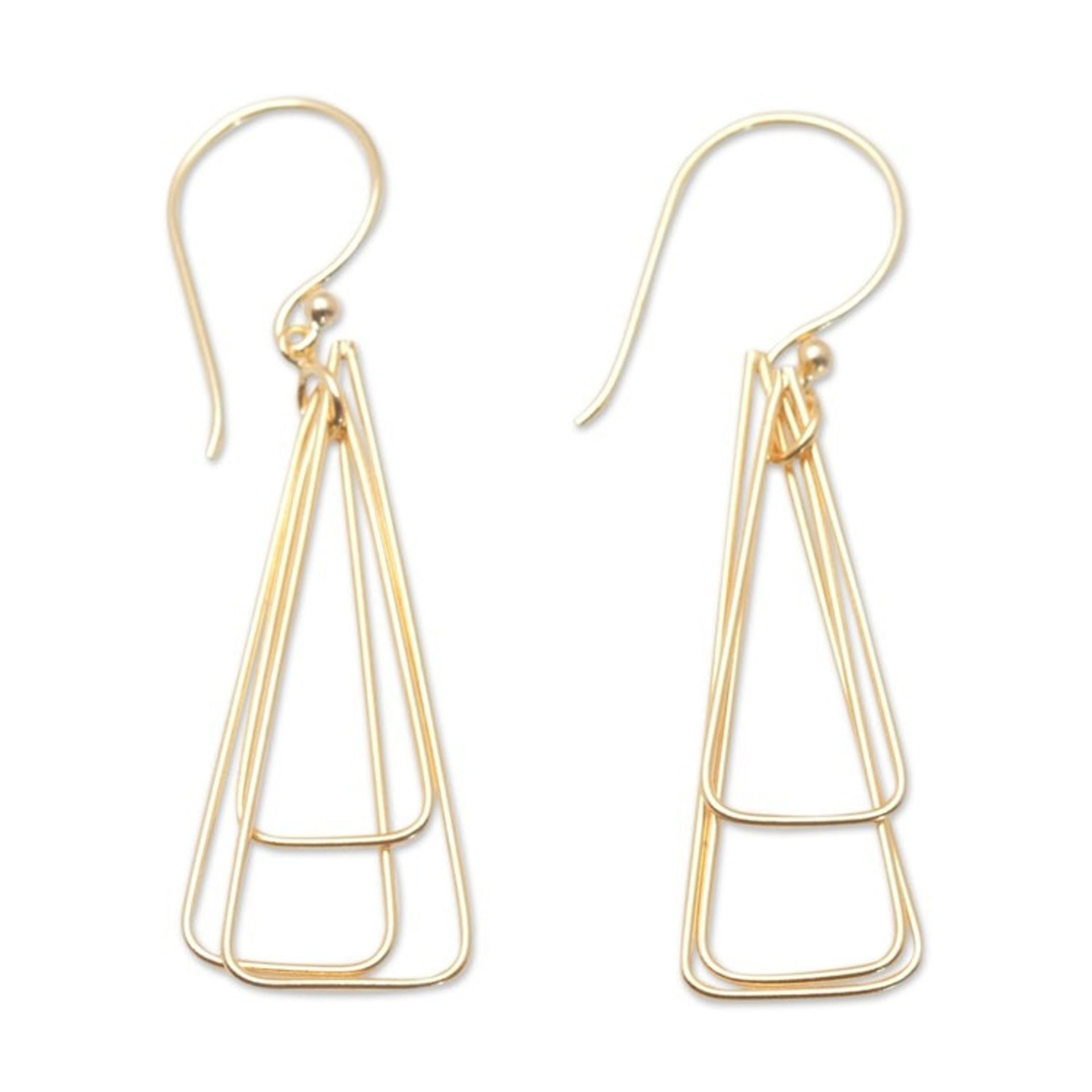 18k Gold-Plated Brass Triangle Dangle Earrings from Bali 'Pyramid Queen'