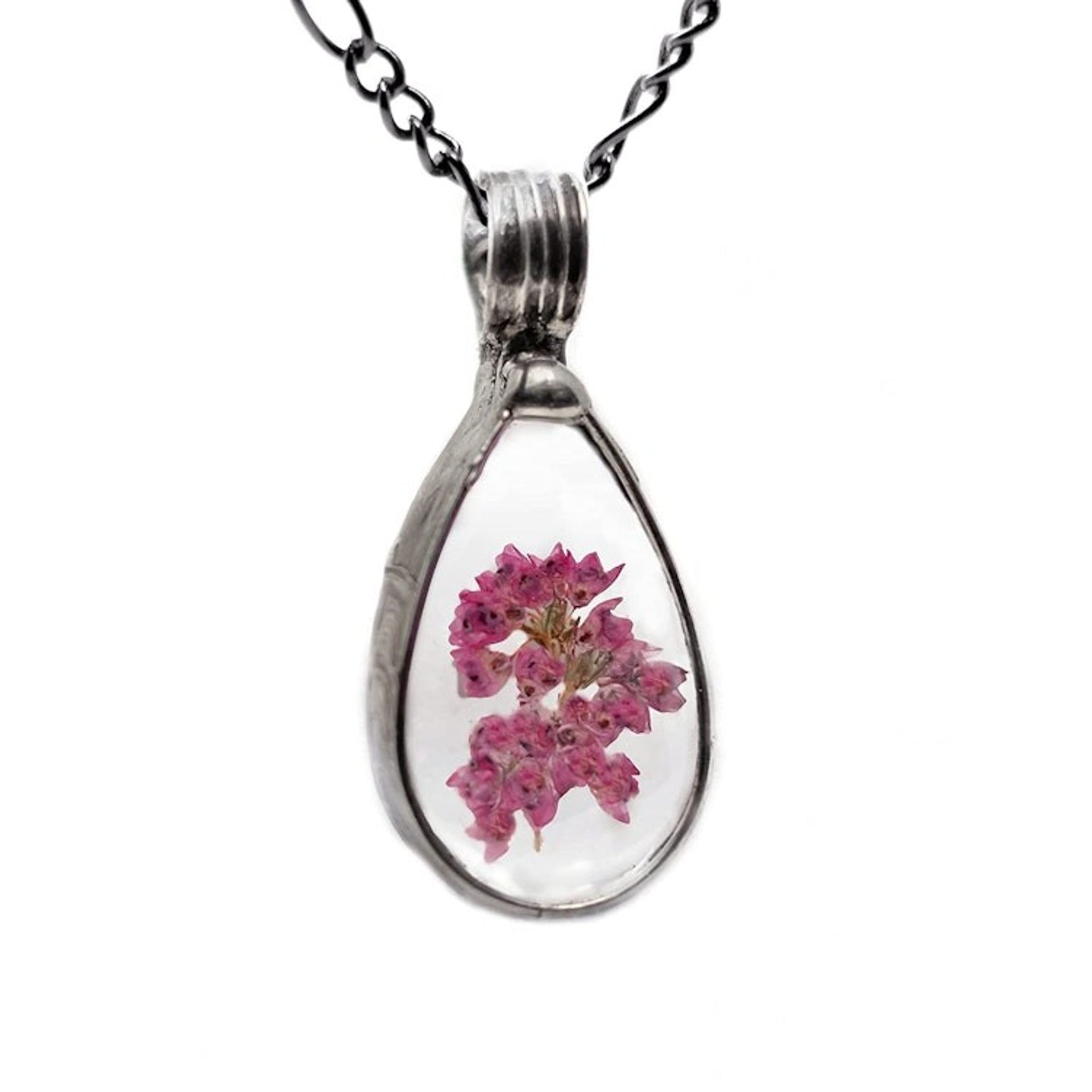 Scottish Heather Necklace, Pink Pressed Flower Jewelry
