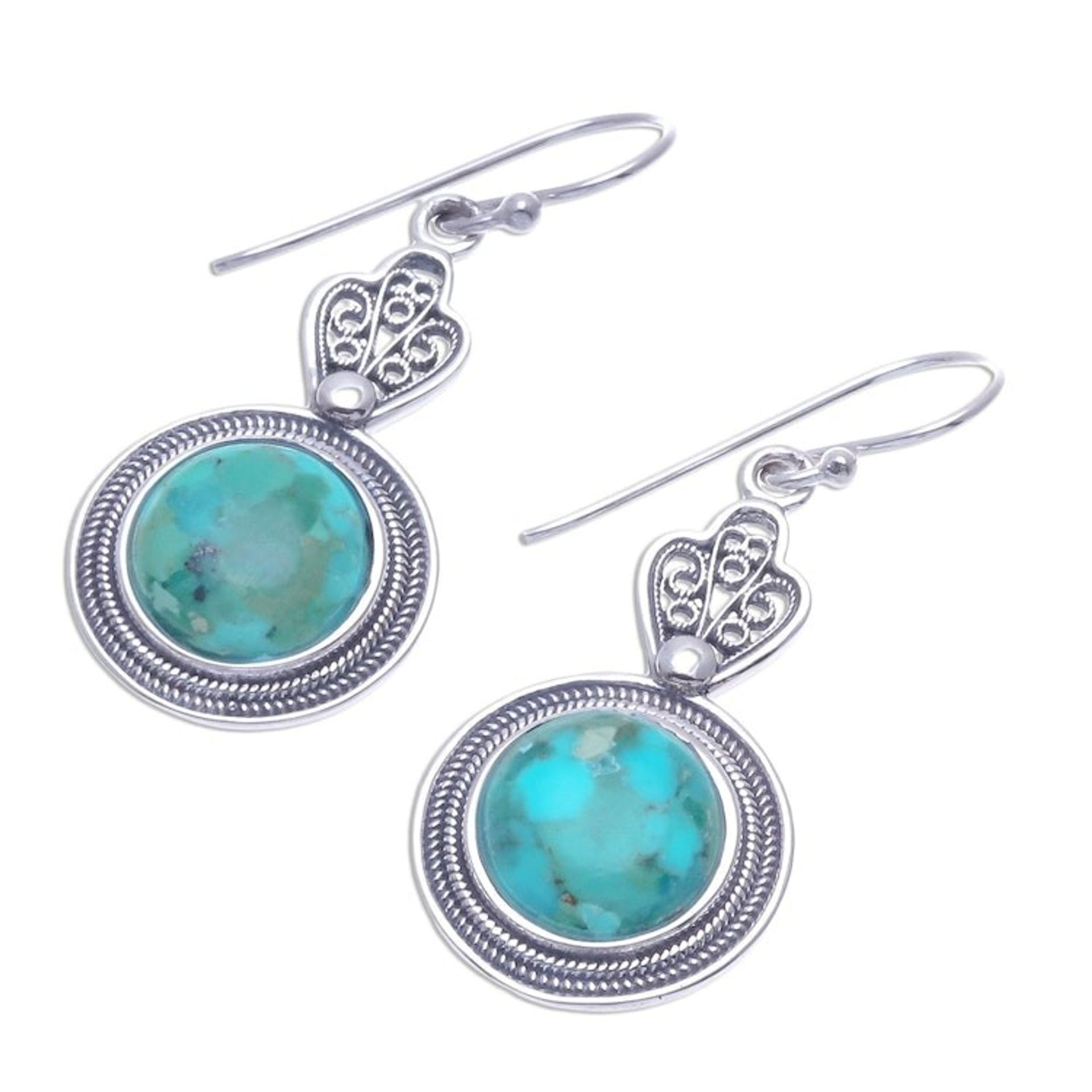 Handcrafted Thai Sterling Silver and Chrysocolla Earrings 'Mesmerizing Color'