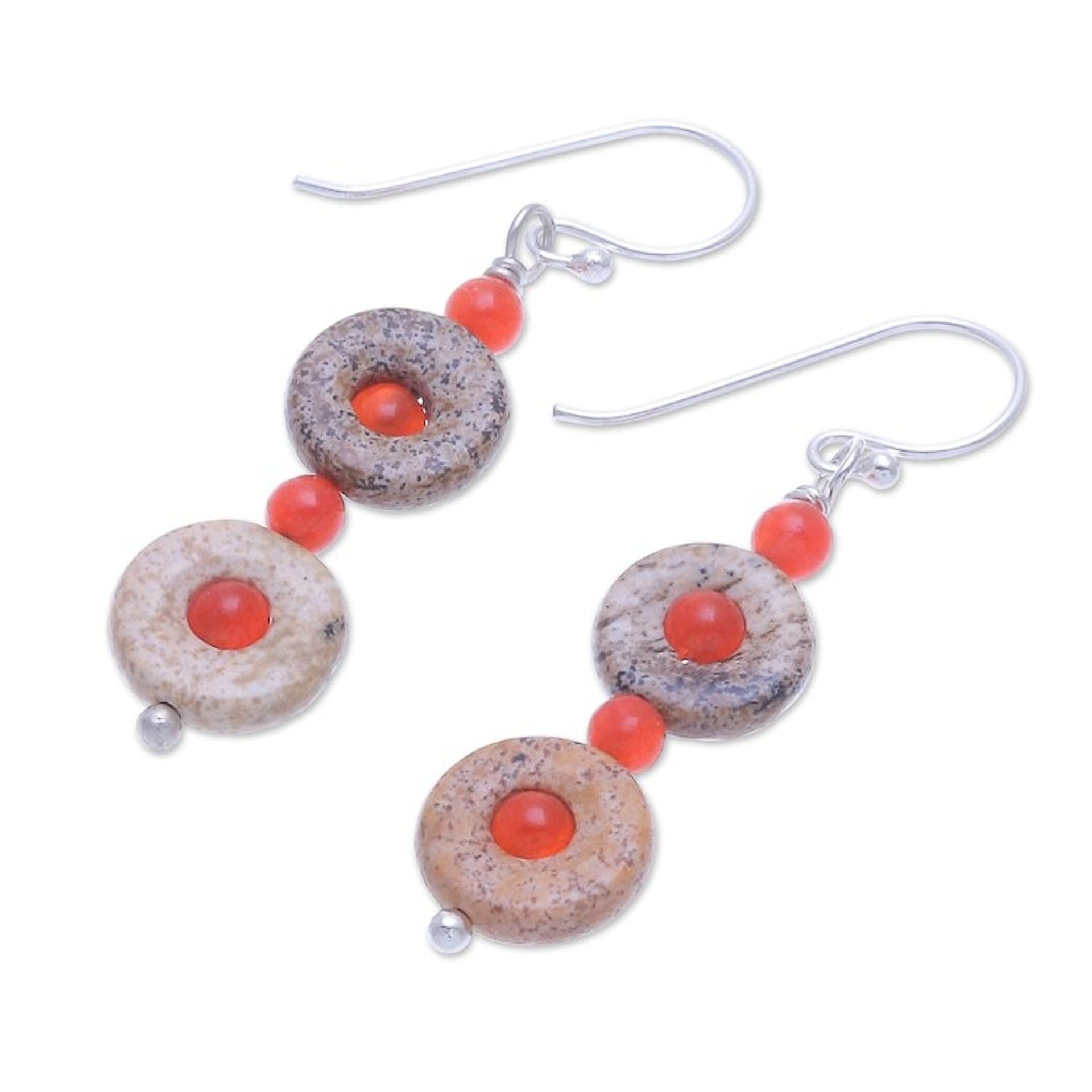 Handmade Jasper and Carnelian Dangle Earrings 'Evening Sun'