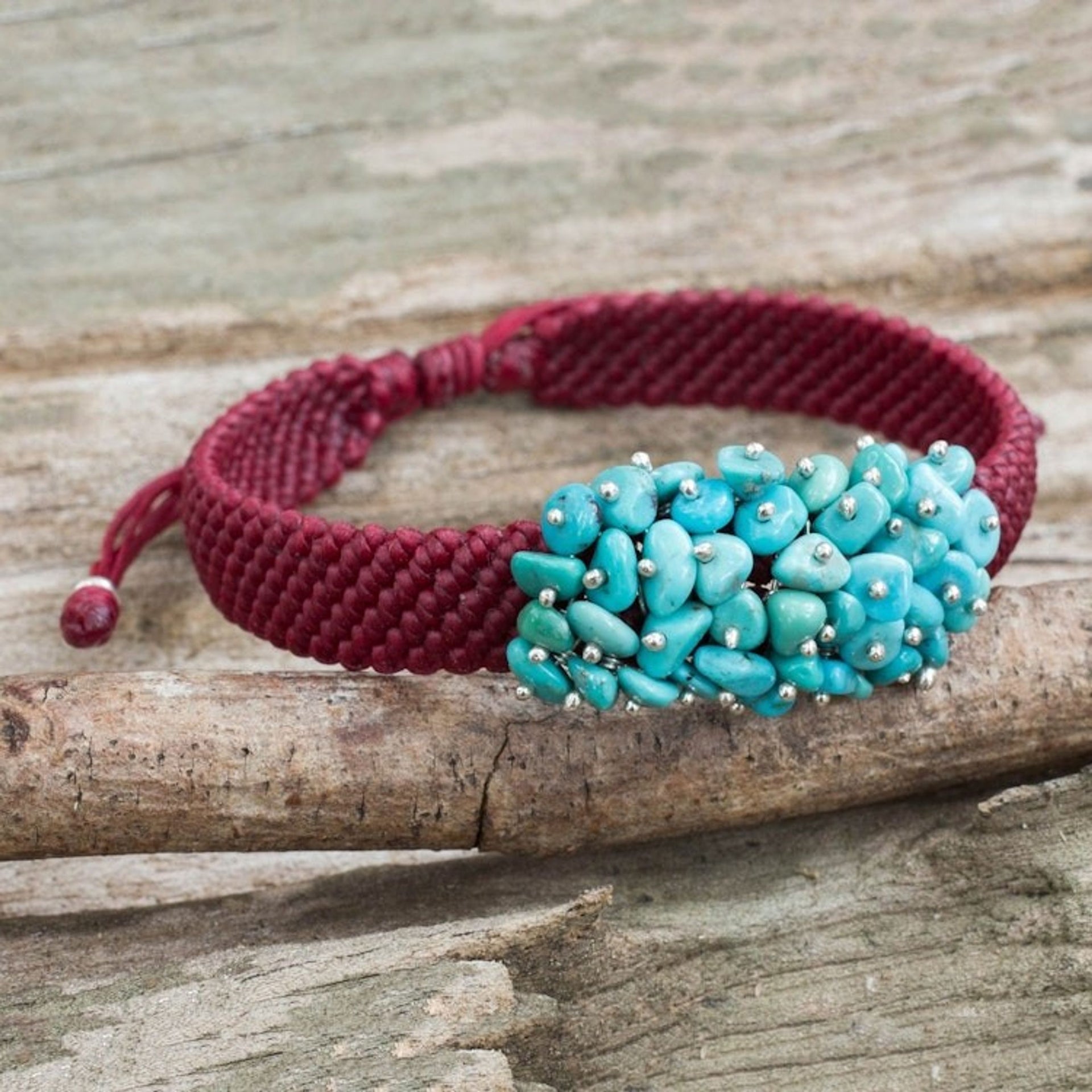 Handmade Cranberry Bracelet with Reconstituted Turquoise 'Cranberry Chic'