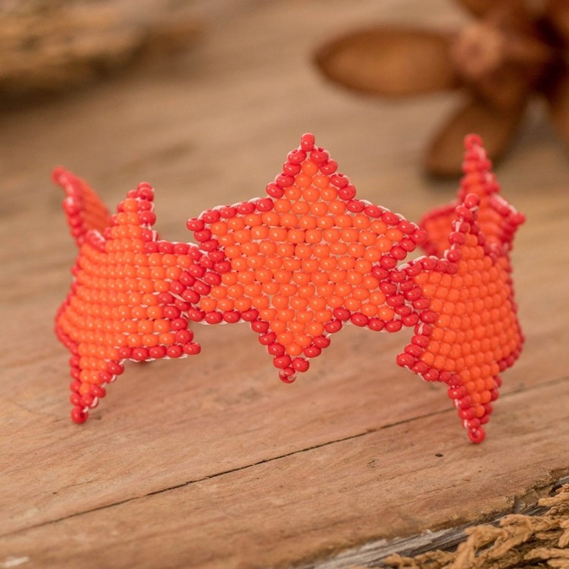 Orange Red Star-Themed Handmade Beaded Wristband Bracelet 'Orange Starlight'
