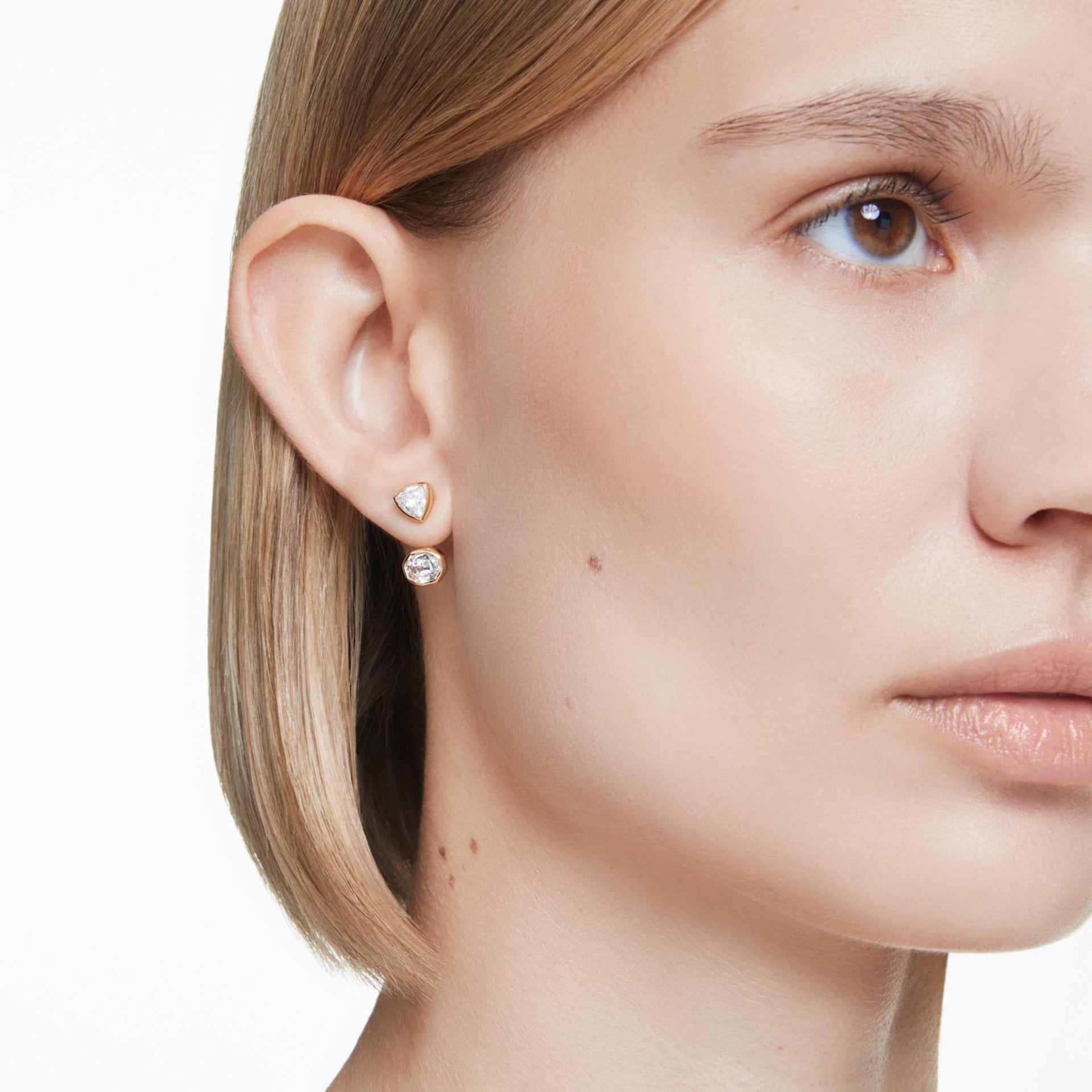 IMBER EARRING JACKETS ASYMMETRICAL DESIGN MIXED CUTS WHITE GOLD TONE PLATED