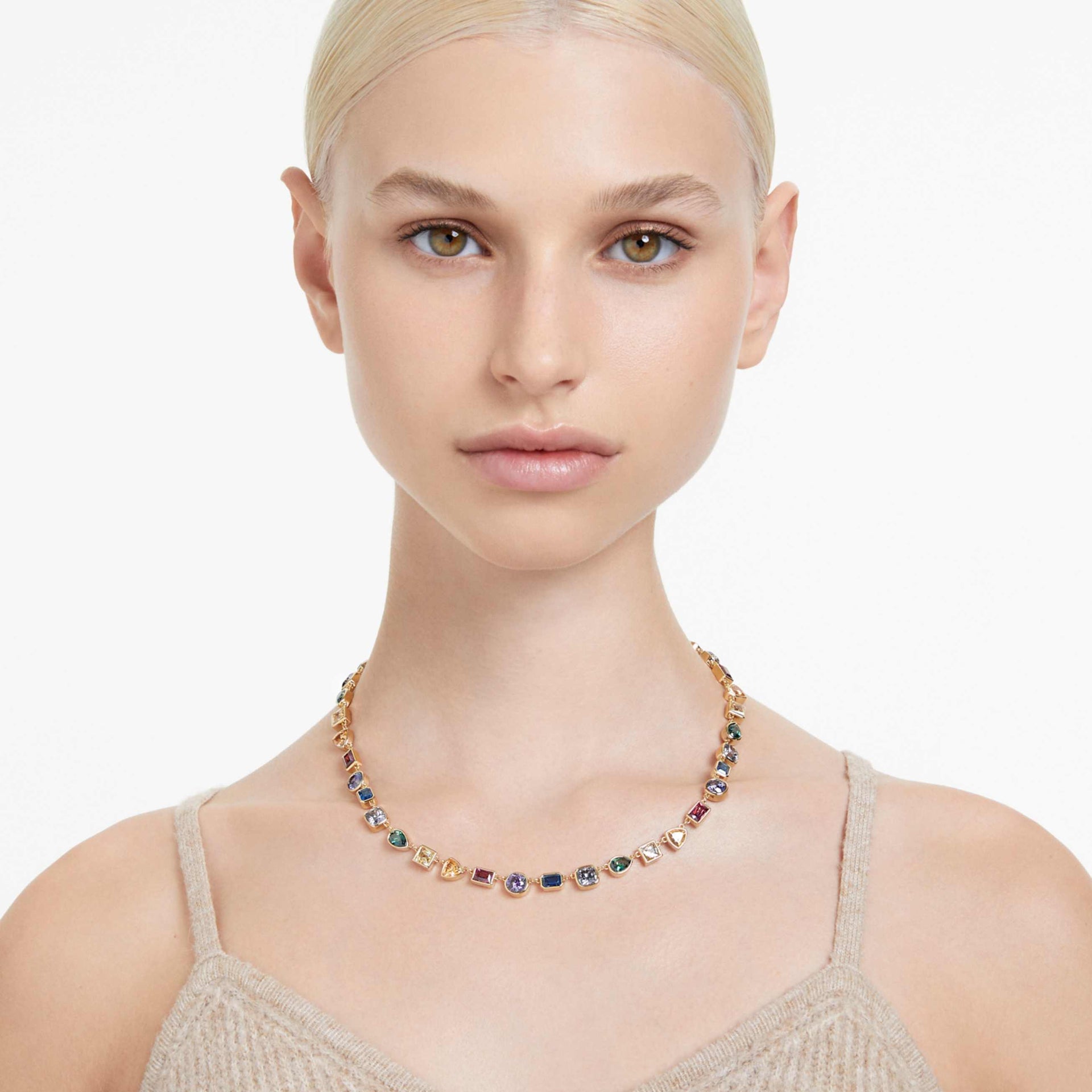 IMBER NECKLACE MIXED CUTS MULTICOLORED GOLD TONE PLATED