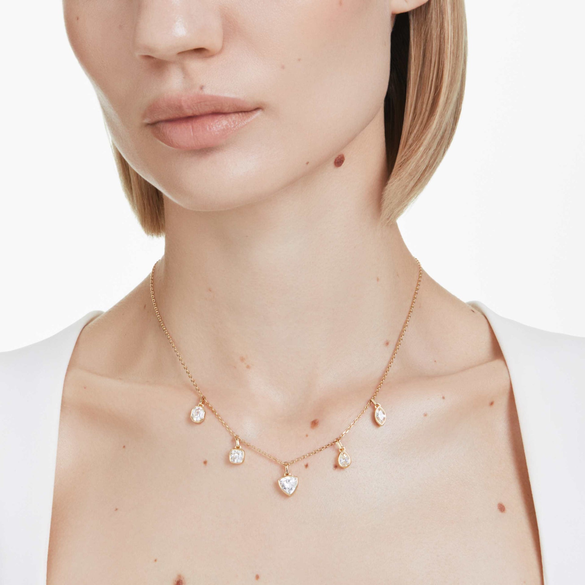 IMBER NECKLACE MIXED CUTS WHITE GOLD TONE PLATED