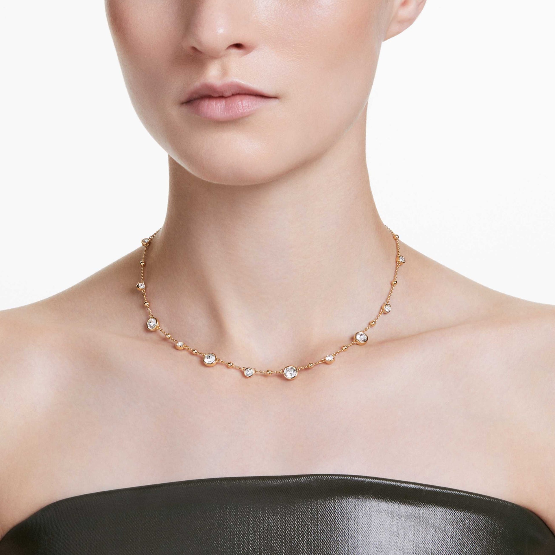 IMBER NECKLACE ROUND CUT SCATTERED DESIGN WHITE GOLD TONE PLATED