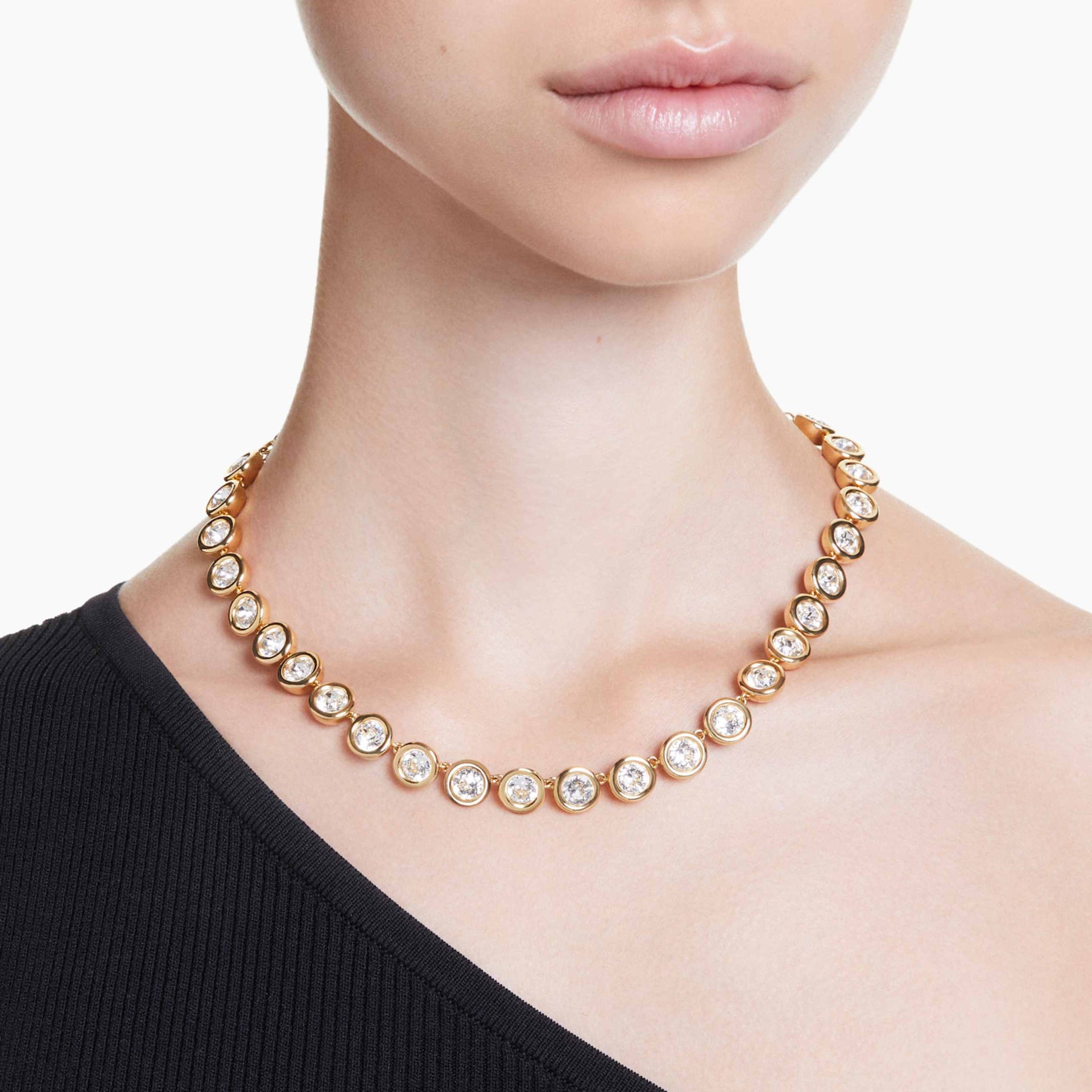 IMBER TENNIS NECKLACE ROUND CUT WHITE GOLD TONE PLATED