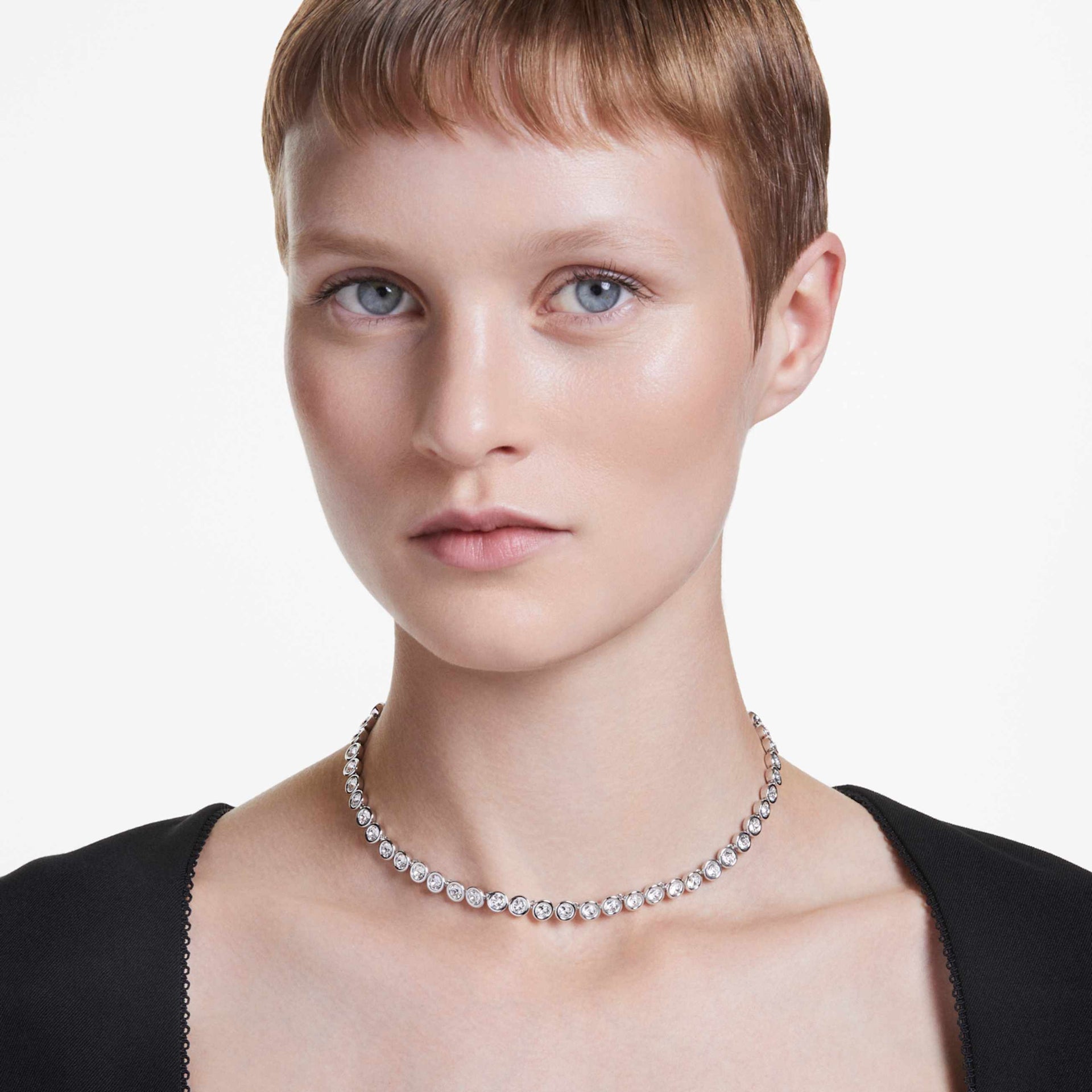 IMBER TENNIS NECKLACE ROUND CUT WHITE RHODIUM PLATED