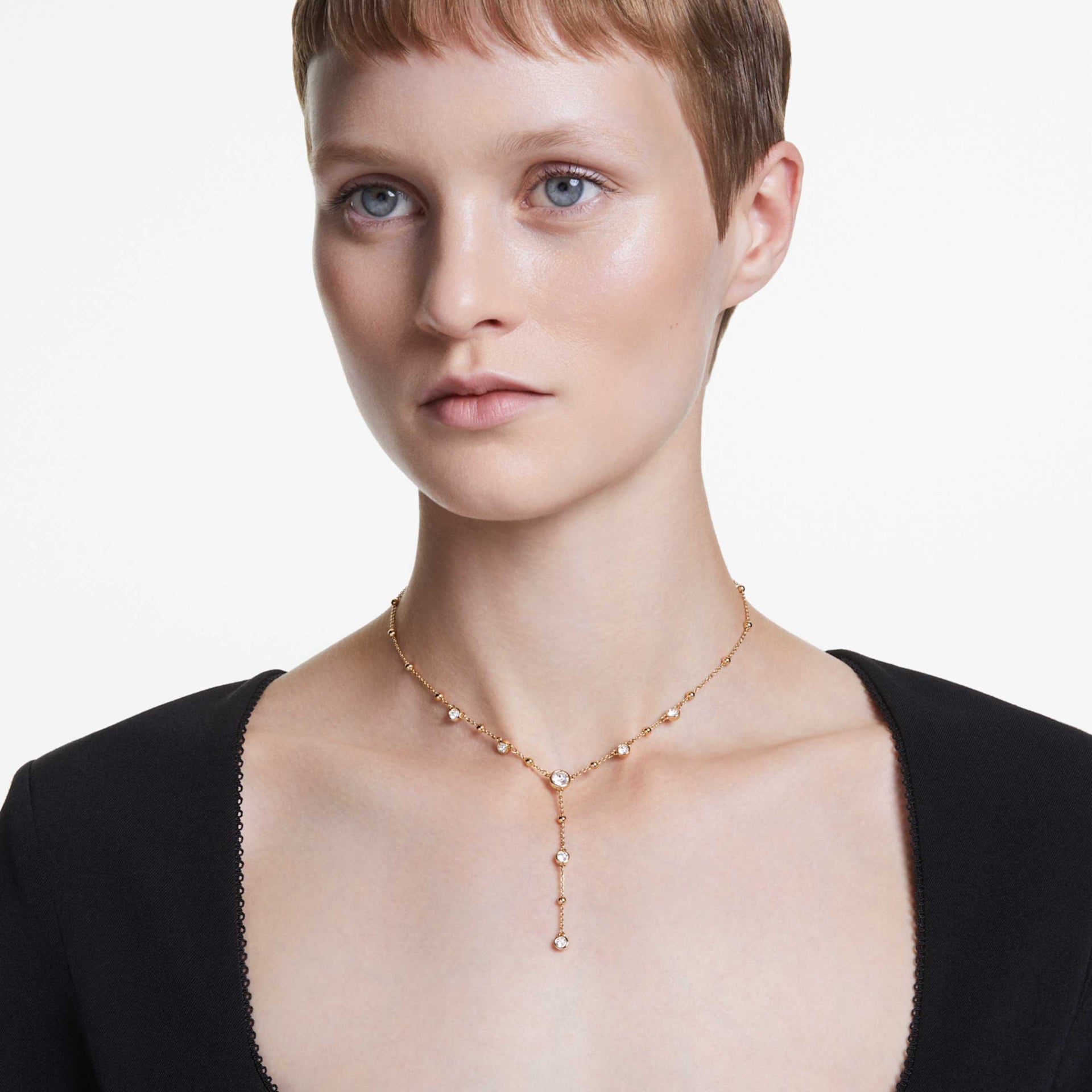 IMBER Y NECKLACE ROUND CUT WHITE GOLD TONE PLATED