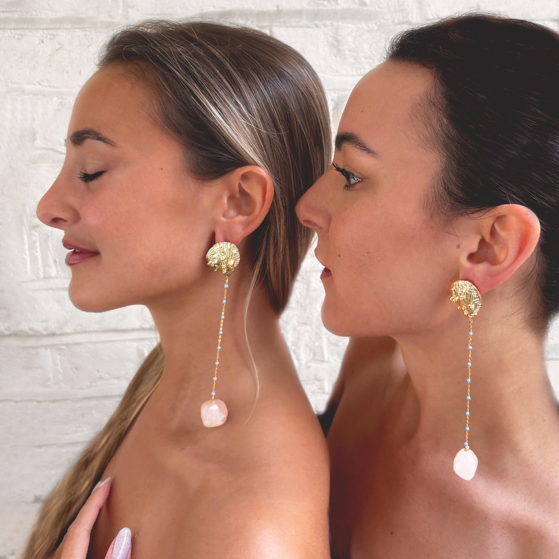 Imerovigli Earings - Raw Rose Quartz & Topaz