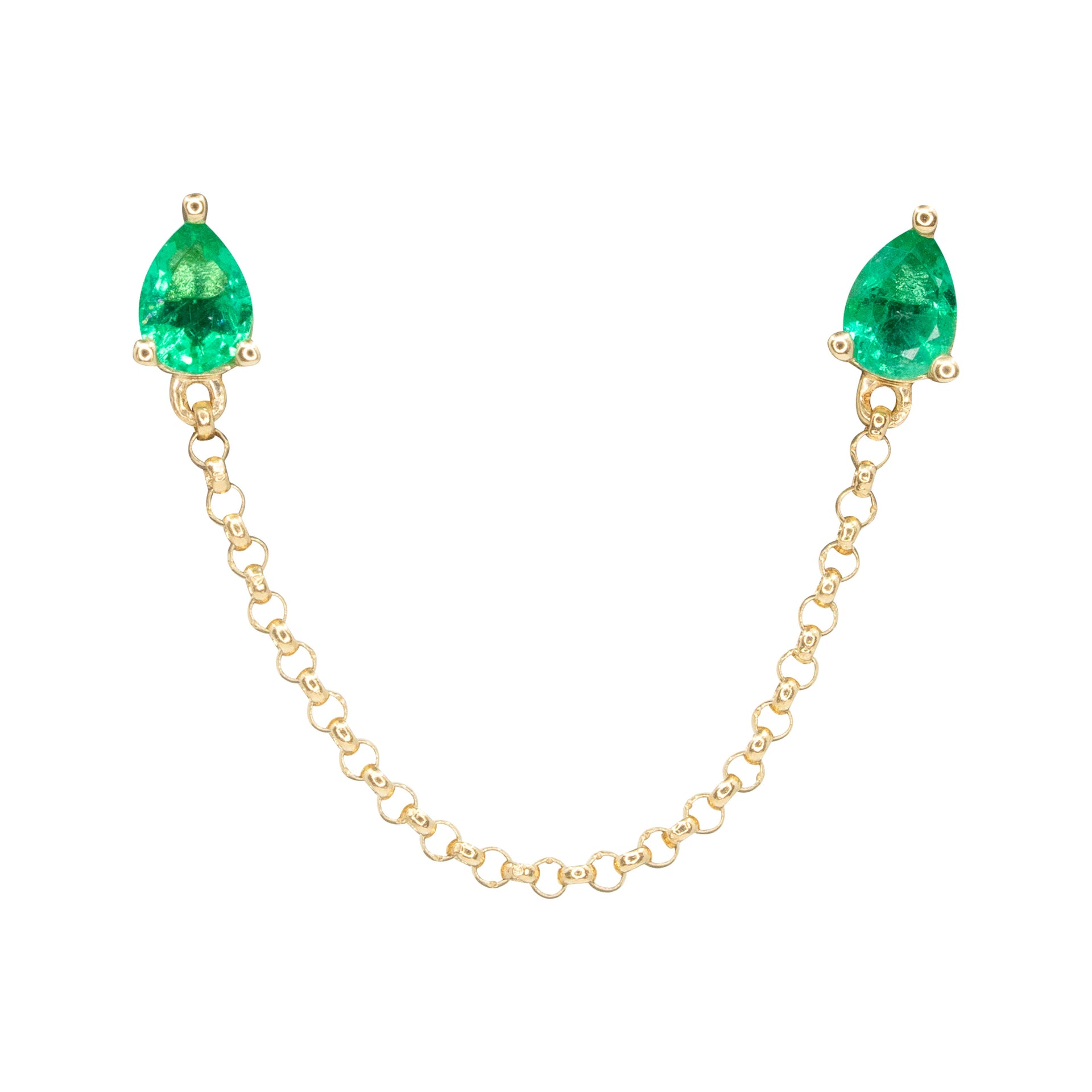 Gold Pear Emerald Connecting Chain Earring