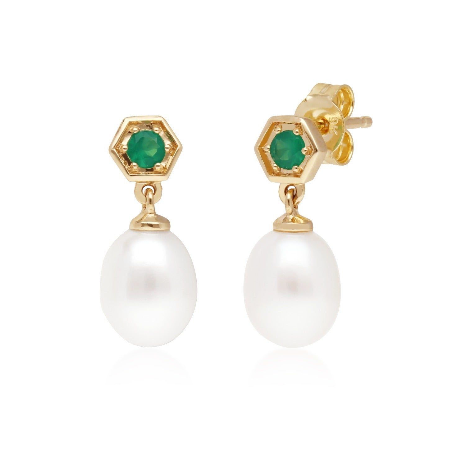 Modern Pearl Green Chalcedony Drop Earrings In Yellow Gold
