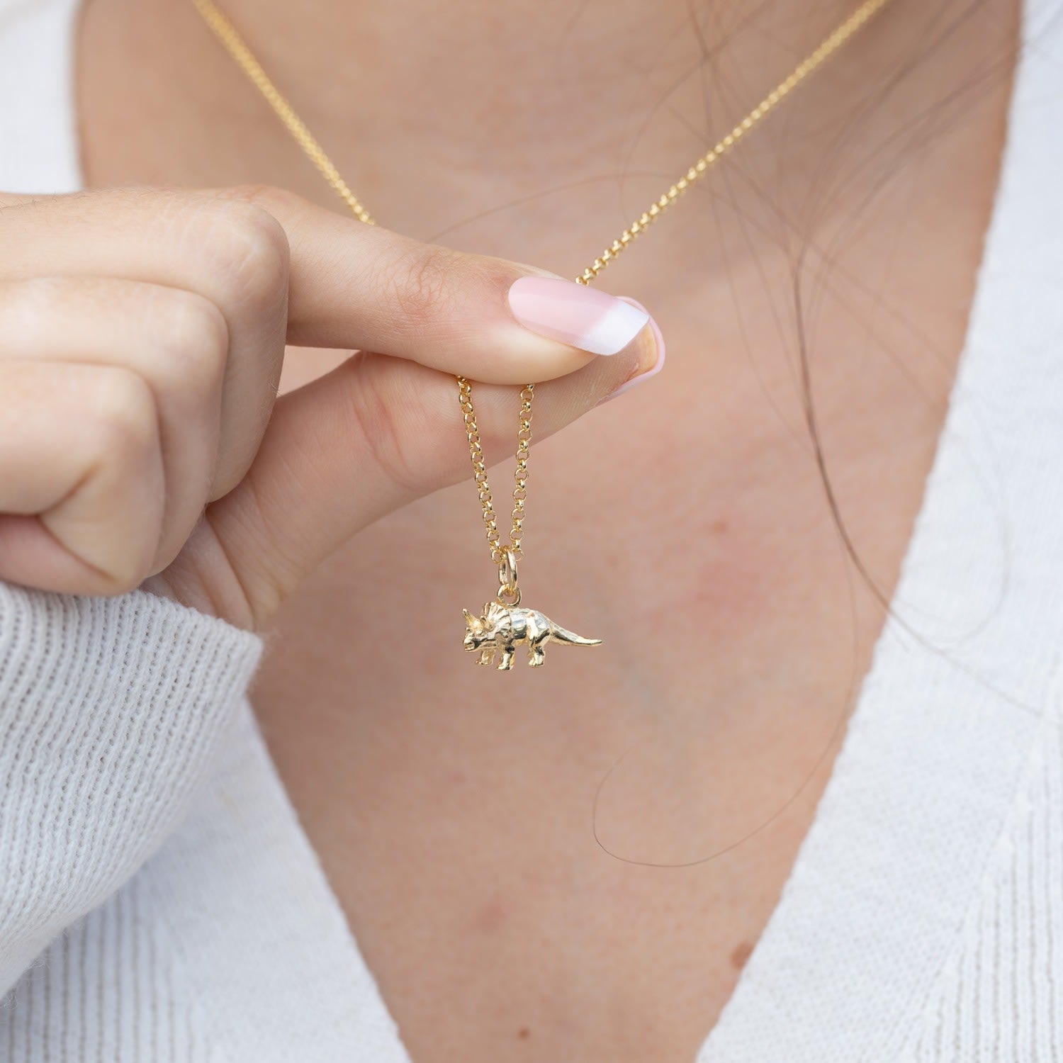 Gold Triceratops Dinosaur Charm Necklace