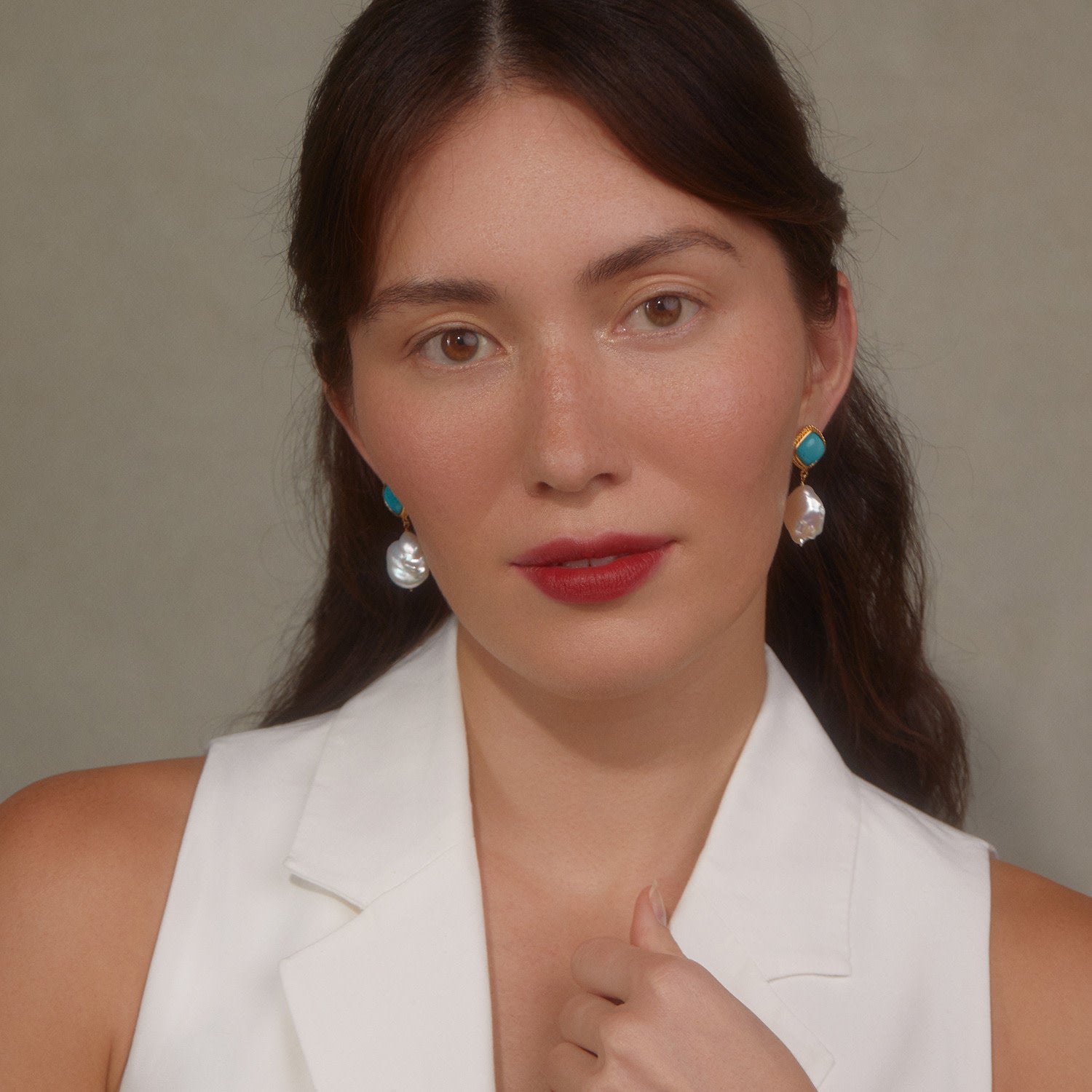 Incanto Solid Gold Turquoise And Pearl Earrings