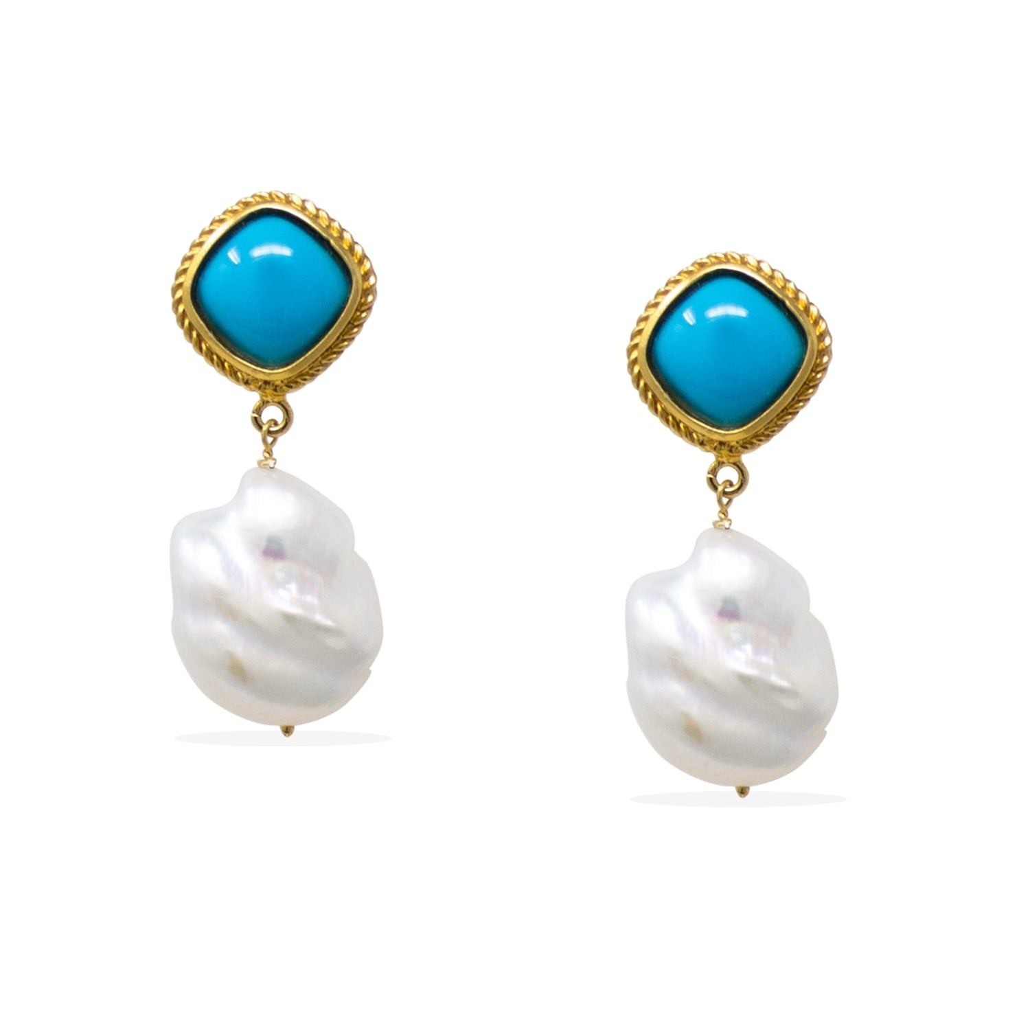 Incanto Solid Gold Turquoise And Pearl Earrings