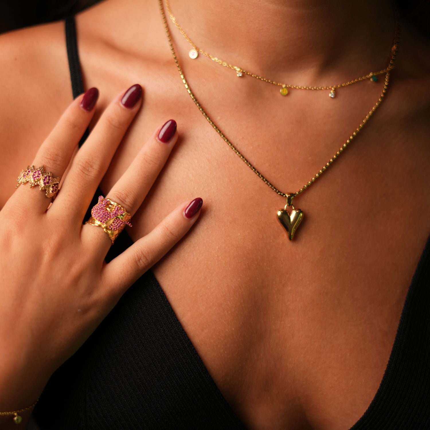 Infinite Love Heart Pendant Gold Statement Necklace - Gold