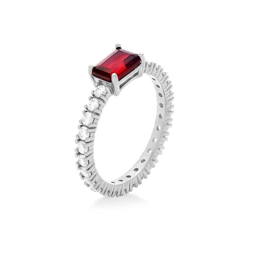 Infinite Radiance Ruby Emerald Cut Ring in Silver