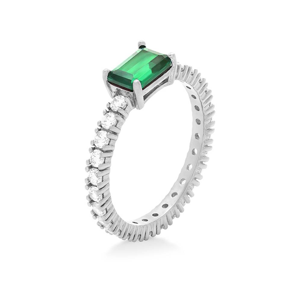 Infinite Radiance Green Emerald Cut Ring in Silver