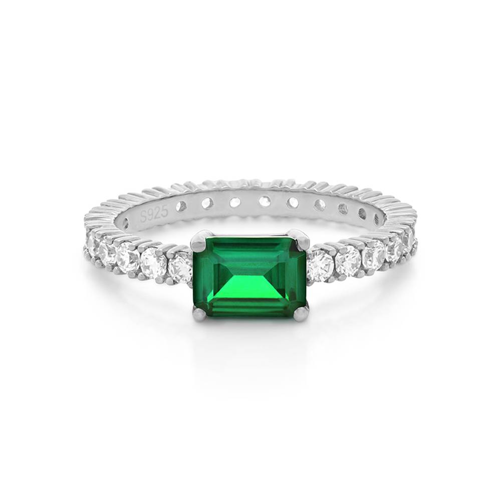 Infinite Radiance Green Emerald Cut Ring in Silver