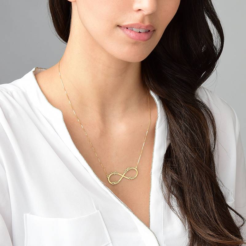 Mom Gift Ideas - Infinity 4 Names Necklace - 14K Gold
