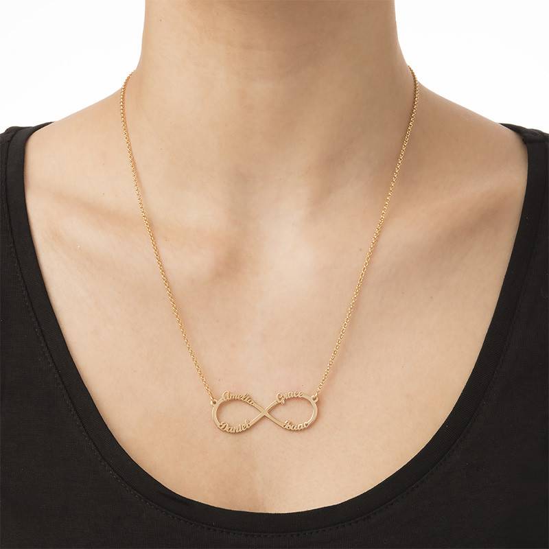 Personalized Gifts for Mom - Infinity 4 Names Necklace with Gold Plating