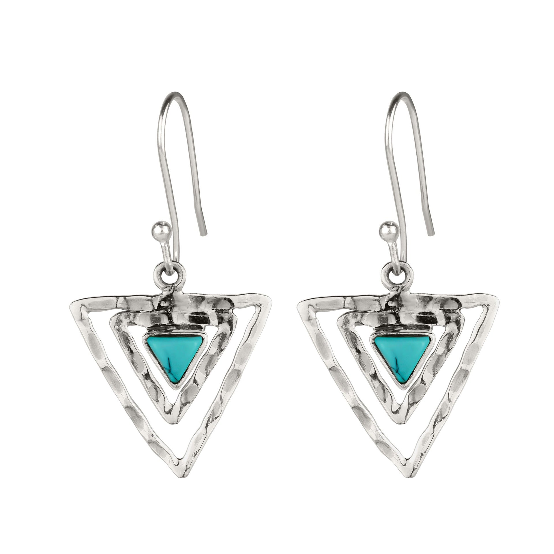 Infinity Trikona Silver Earrings - Turquoise